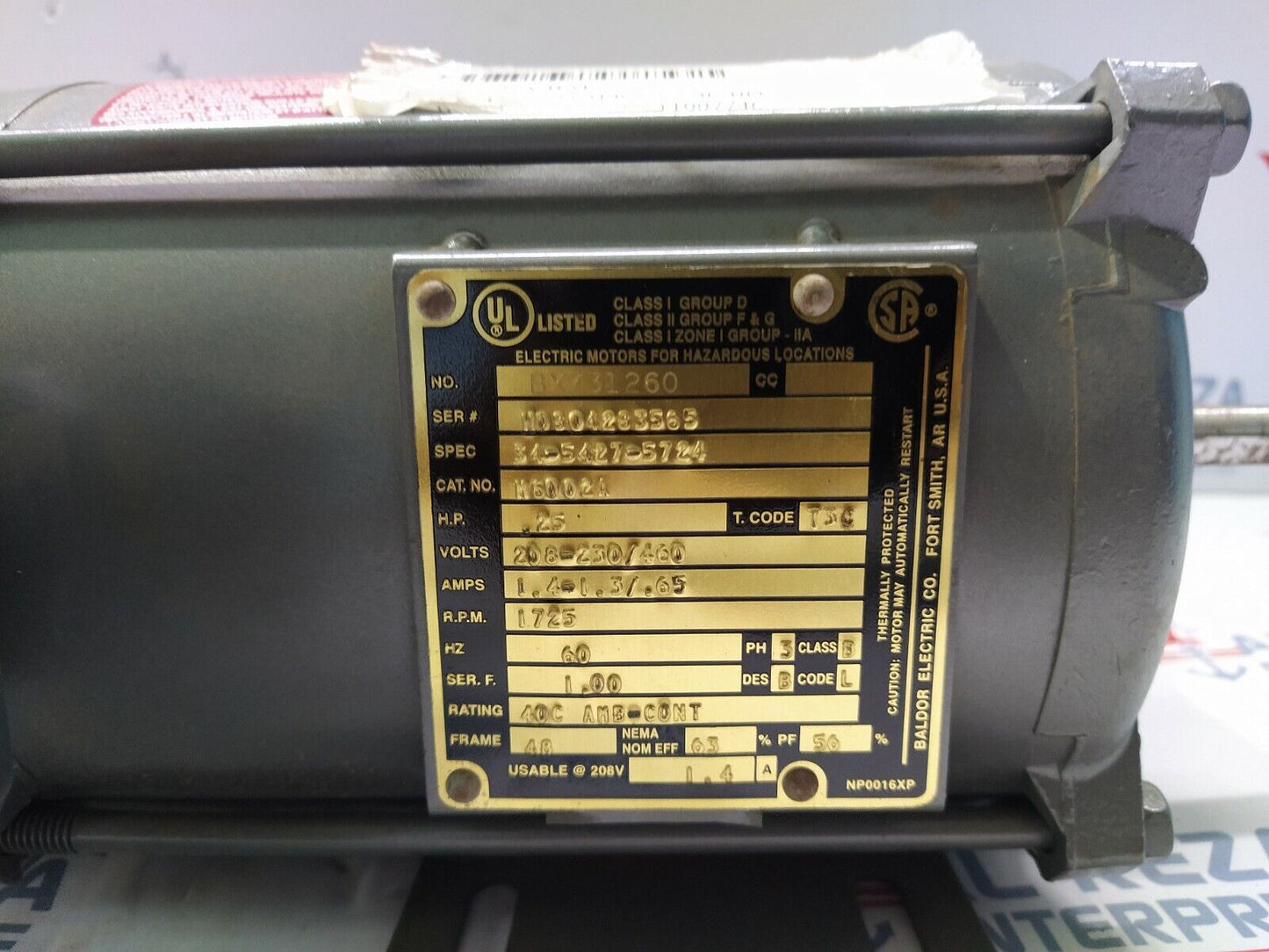 BALDOR ELECTRIC M602A-BAL ELECTRIC MOTOR 34-5427-5724 M6002A 0.25 HP