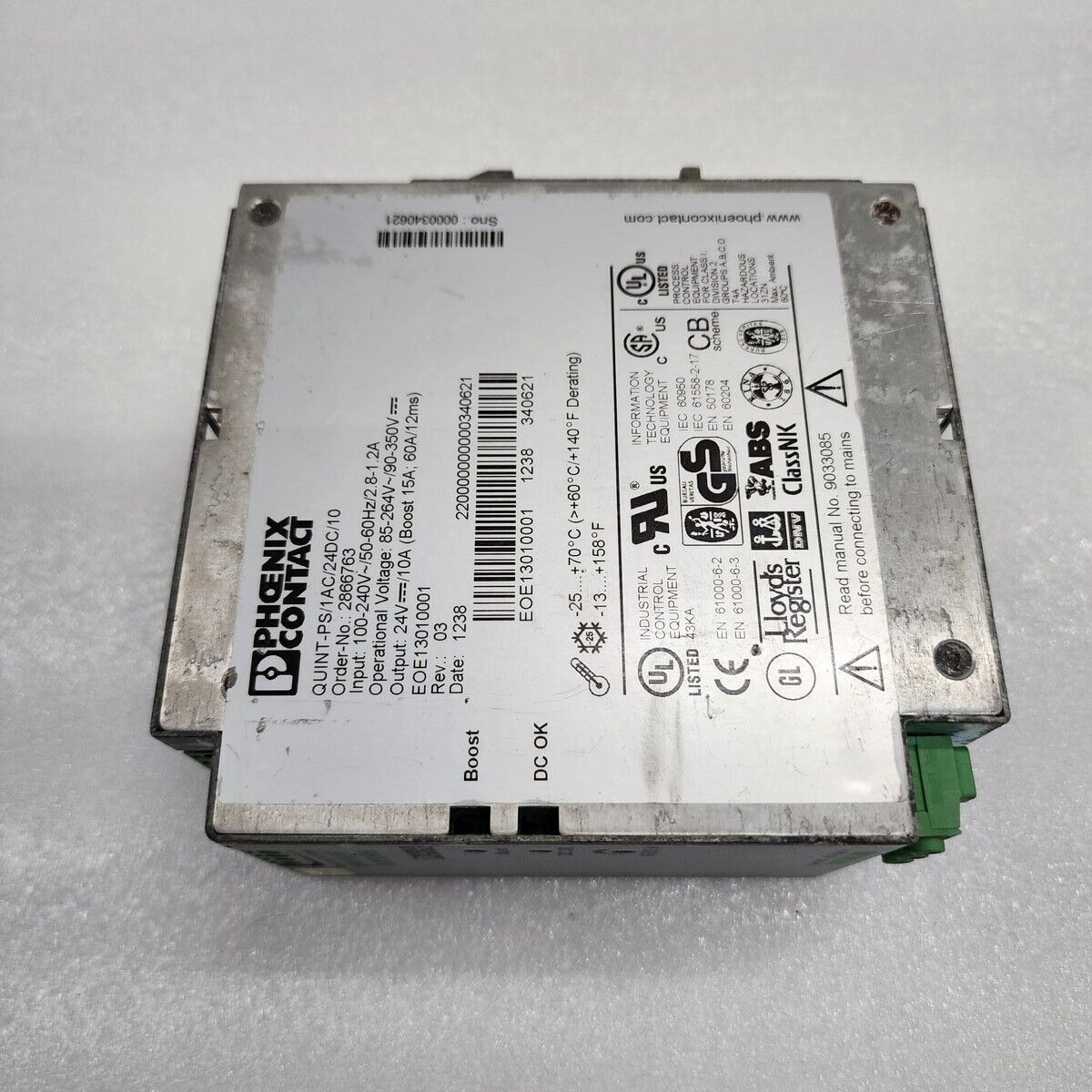 PHOENIX CONTACT QUINT-PS/1AC/24DC/10 POWER SUPPLY UNIT 2866763 24VDC 10A