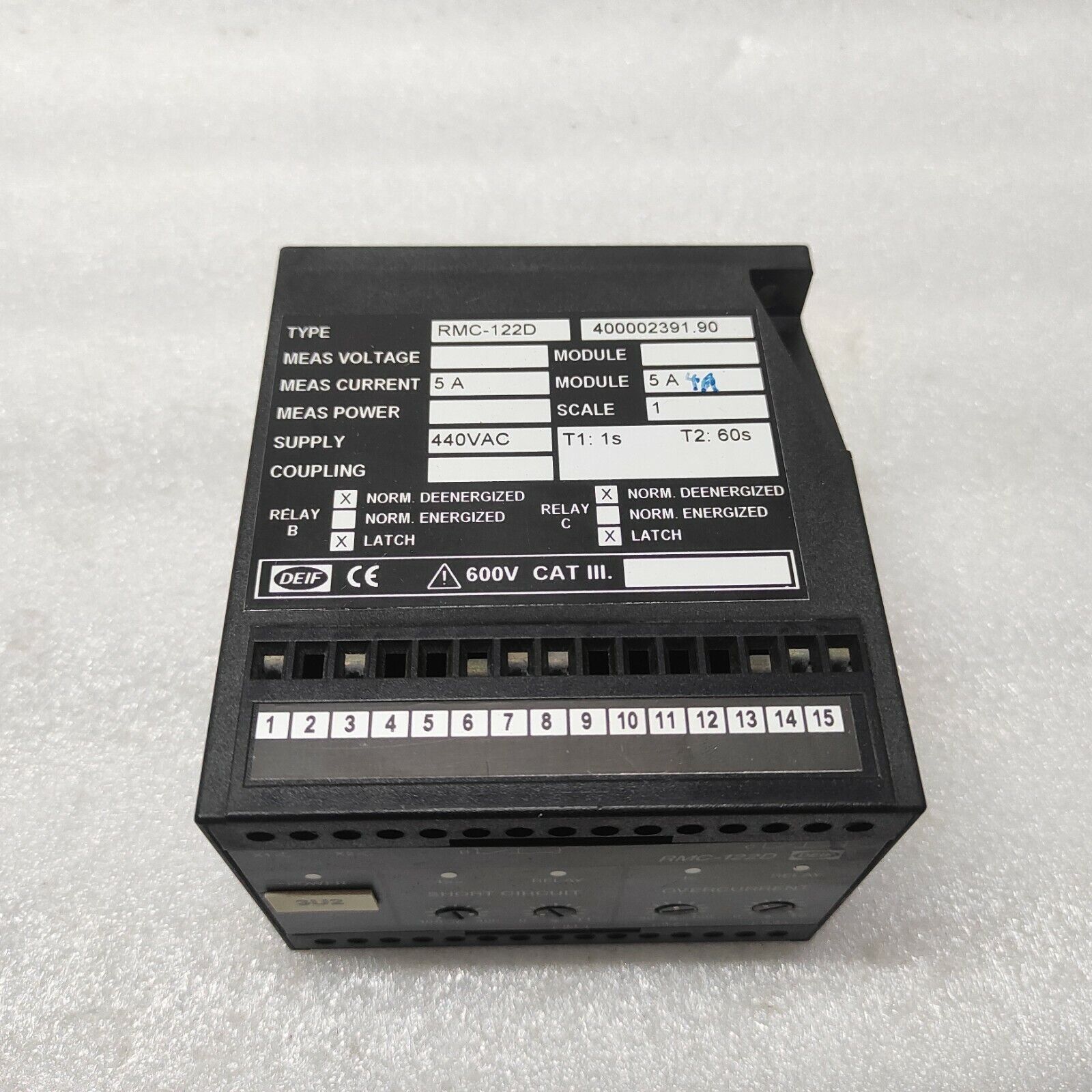 DEIF RMC-122D SHORT CIRCUIT AND OVERCURRENT RELAY 400002391.90 440VAC