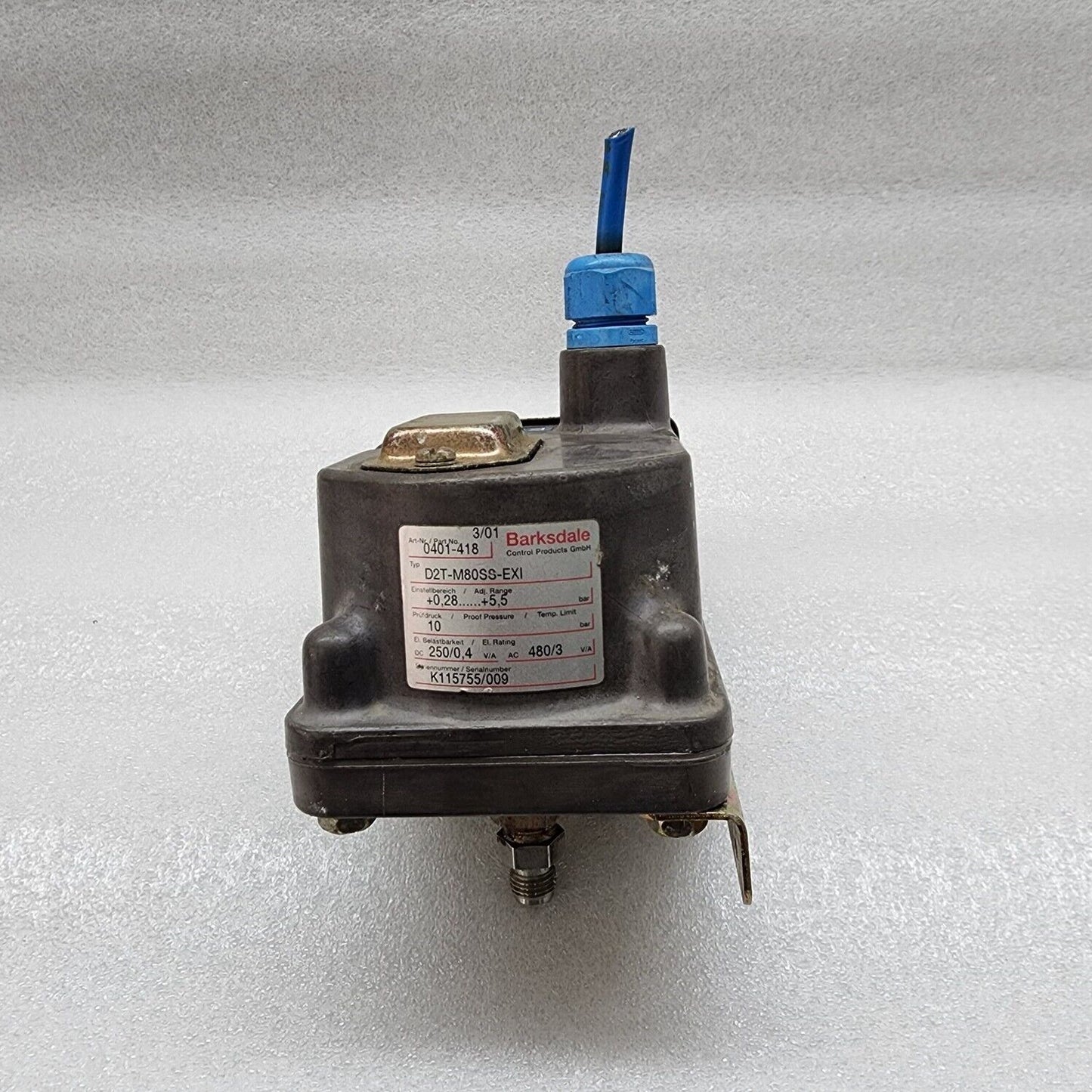 BARKSDALE 0401-418 PRESSURE SWITCH D2T-M80SS-EXI 250VAC/480VAC