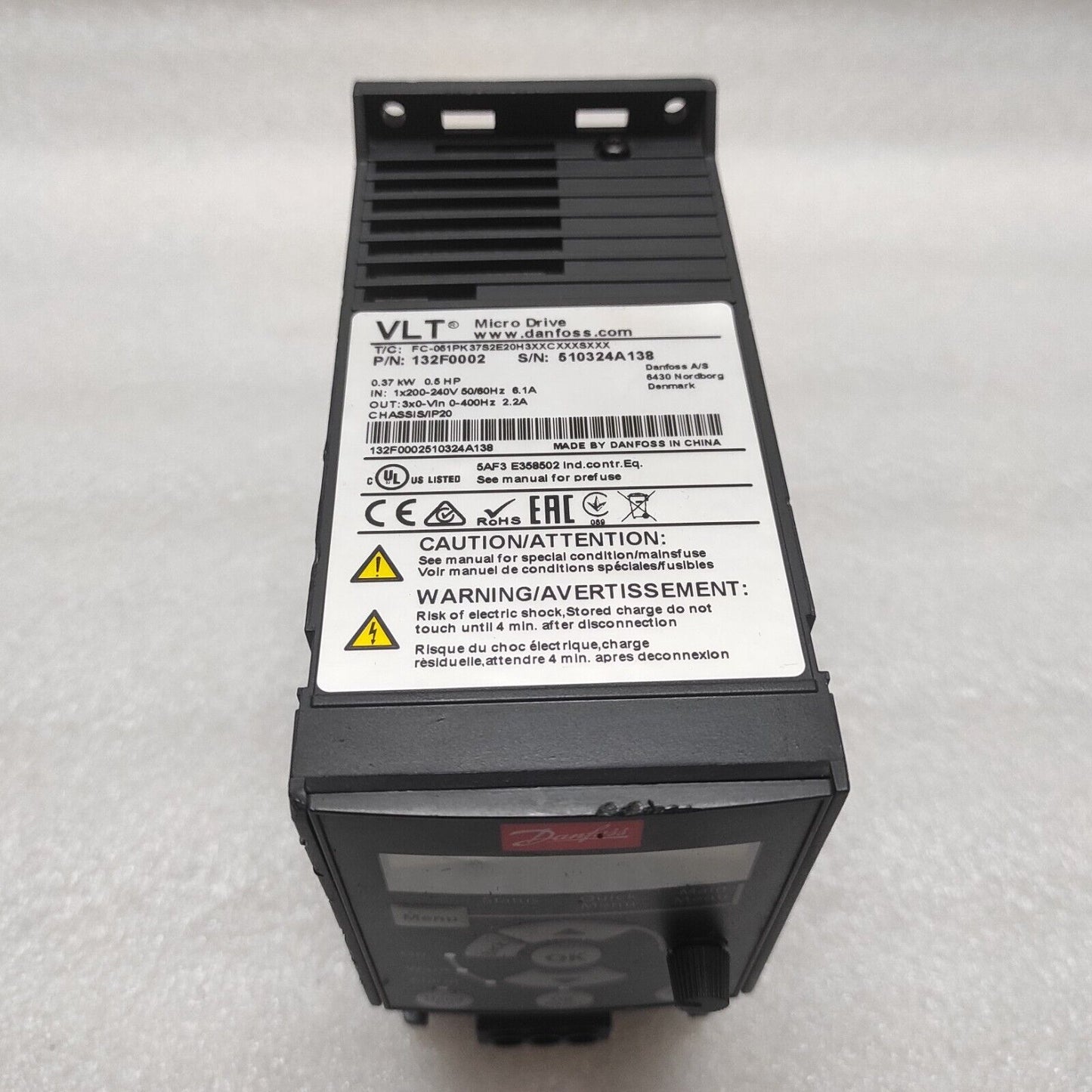 DANFOSS 132F0002 FREQUENCY CONVERTER FC051PK37S2E20H3XXCXXXSXXX MICRO DRIVE 0.37