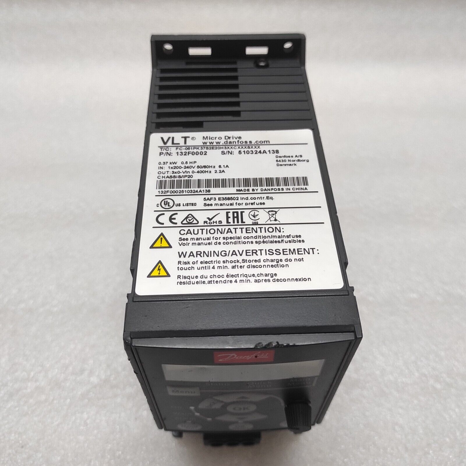DANFOSS 132F0002 FREQUENCY CONVERTER FC051PK37S2E20H3XXCXXXSXXX MICRO DRIVE 0.37