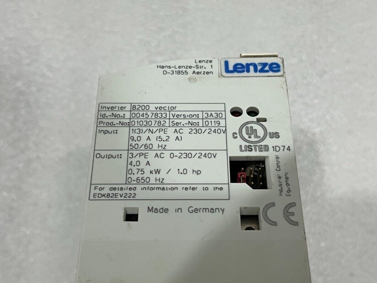 LENZE 00457833 8200 VECTOR INVERTER E82EV751_2C FREQUENCY DRIVE 01030782 230/240