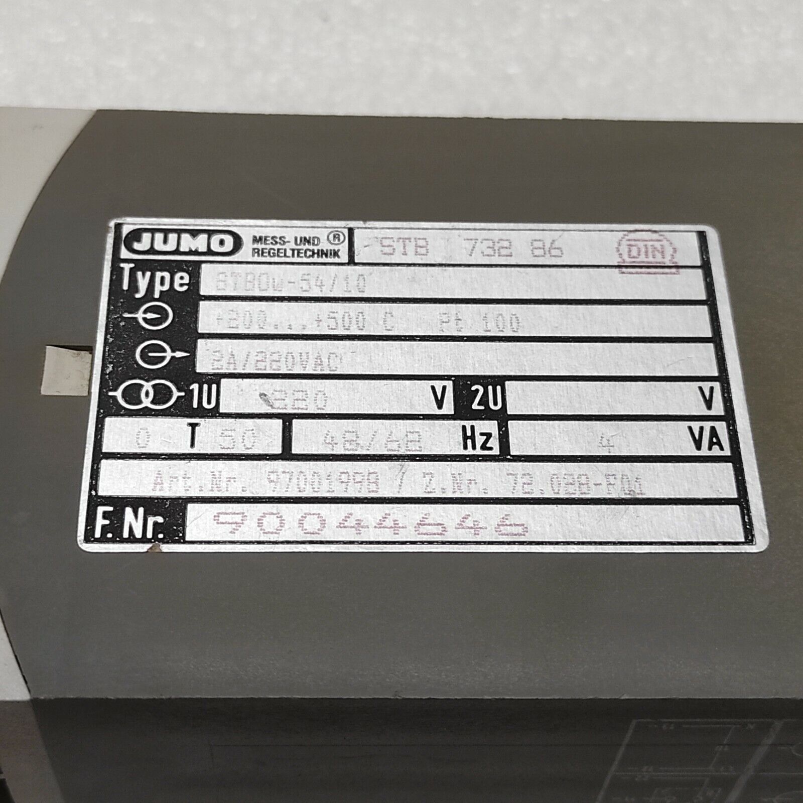 JUMO STBOW-54/10 TEMPERATURE LIMITER STB 732 86 97001998 220VAC