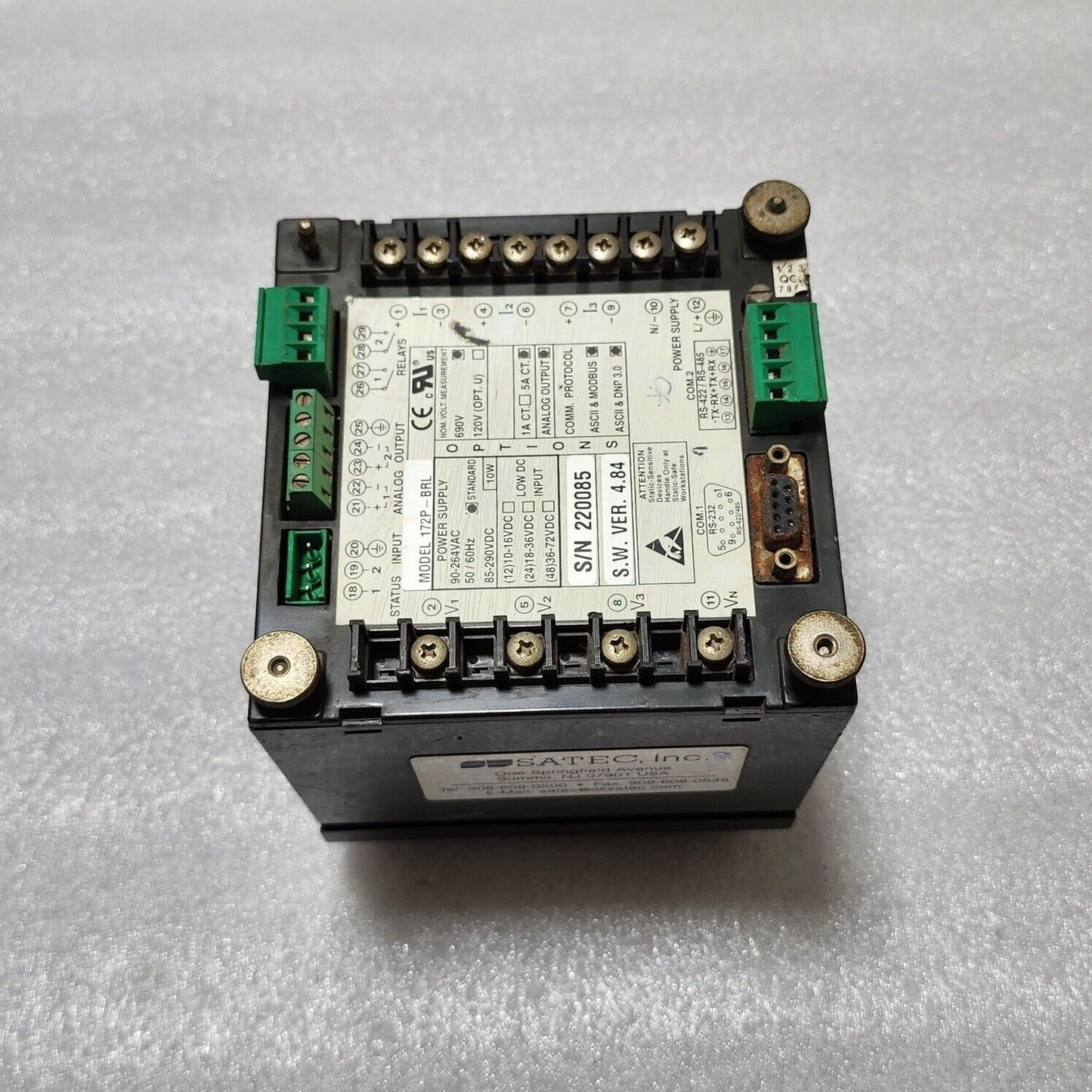 SATEC PM172P POWER & REVENUE METER 172P-BRL 90-264VAC/85-290VDC