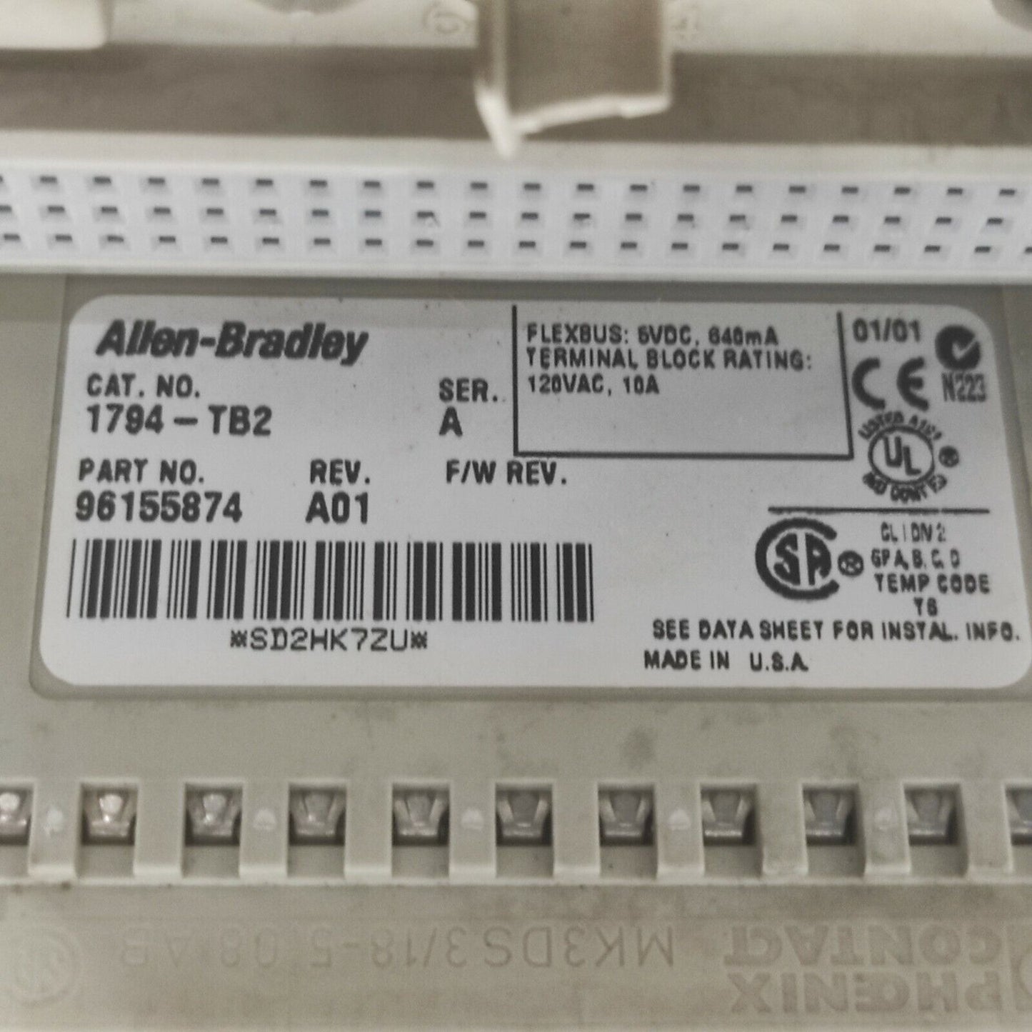 ALLEN BRADLEY CAT 1794-OB16 SERIES A 1794-TB2 96155874