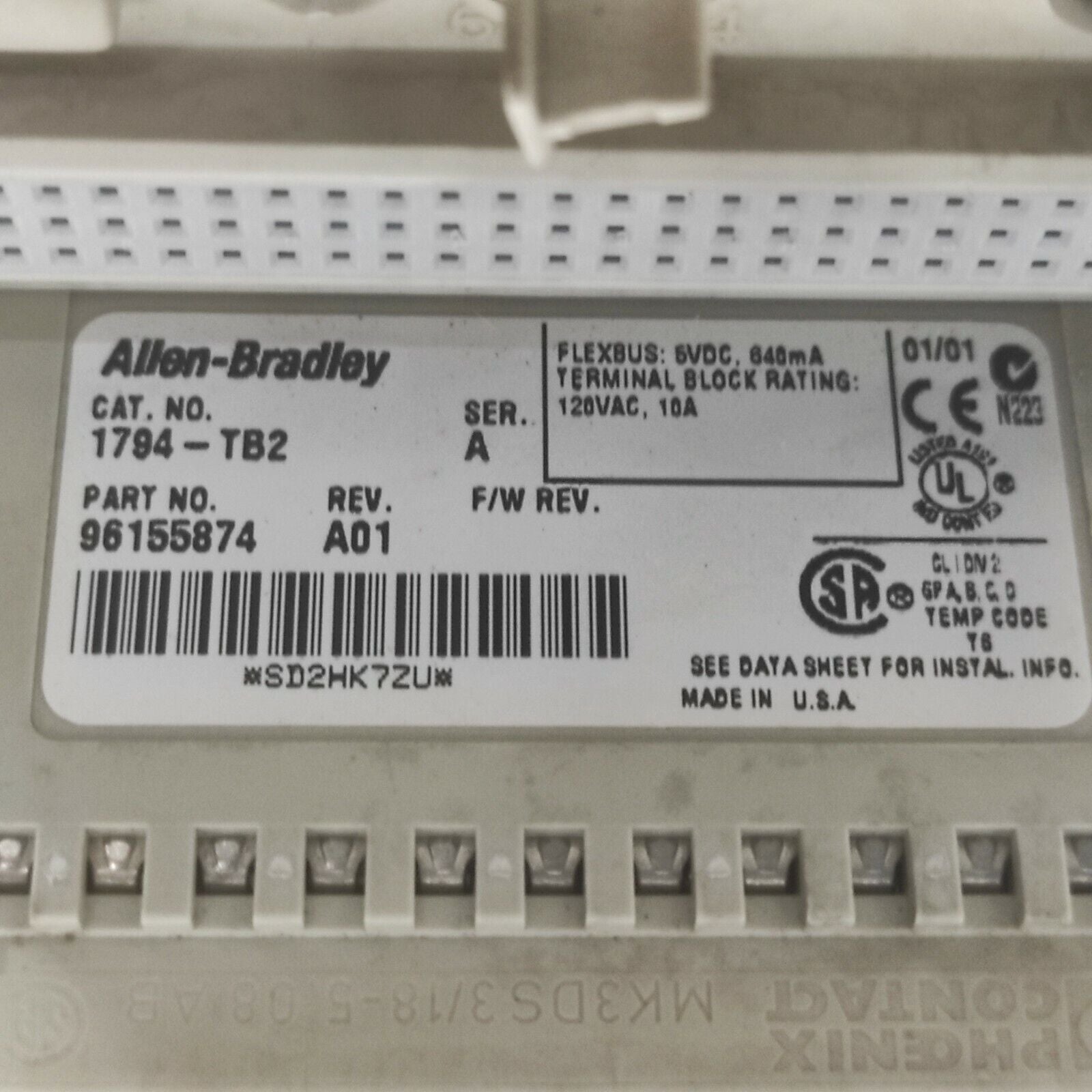 ALLEN BRADLEY CAT 1794-OB16 SERIES A 1794-TB2 96155874