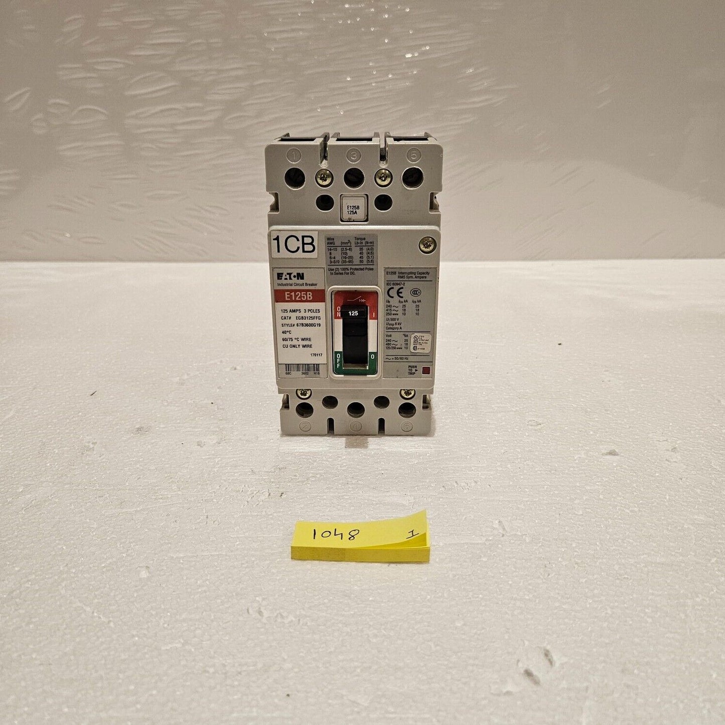 EATON EGB3125FFG 3-POLE CIRCUIT BREAKER 125A