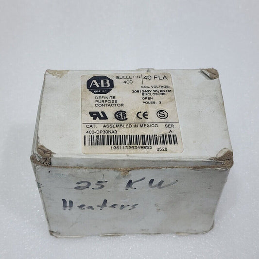 ALLEN BRADLEY CAT 400-DP30NA3 3-POLE DEFINITE PURPOSE CONTACTOR 40A COIL VOLTAGE