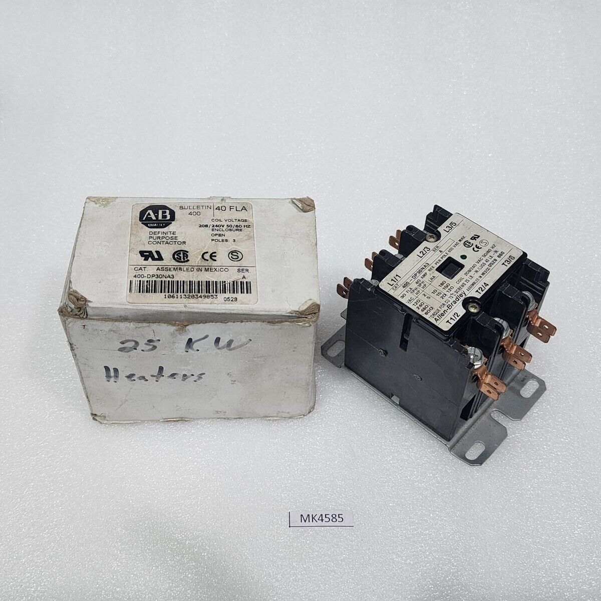 ALLEN BRADLEY CAT 400-DP30NA3 3-POLE DEFINITE PURPOSE CONTACTOR 40A COIL VOLTAGE