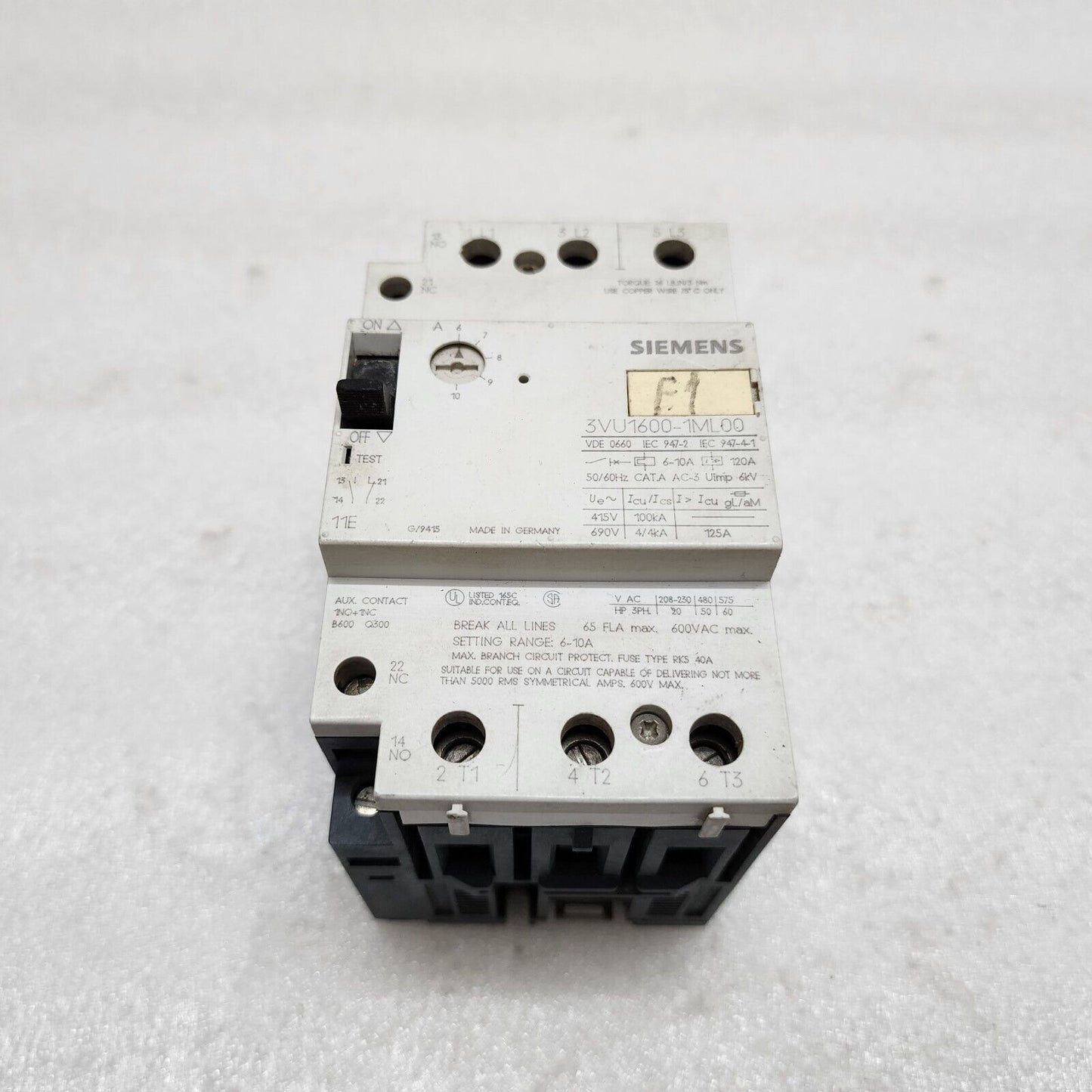 SIEMENS 3RV1011-0FA10, 3RV1011-0HA10, 3VU1300-1MF00, 3VU1300-2MF00,3VU1600-1ML00