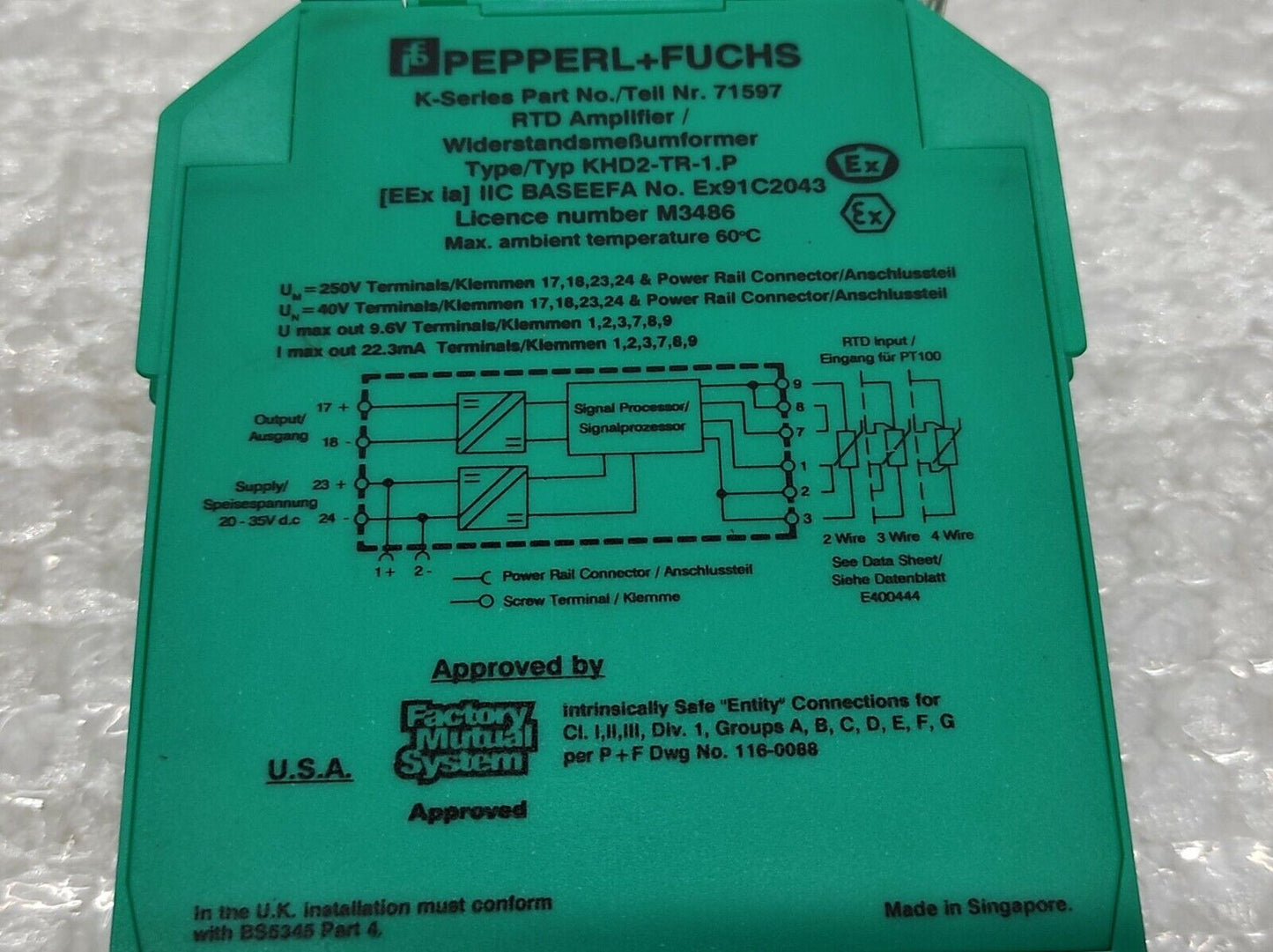 Pepperl + Fuchs KHD2-TR-1.P RTD Amplifier 71597 KHD2TR1P