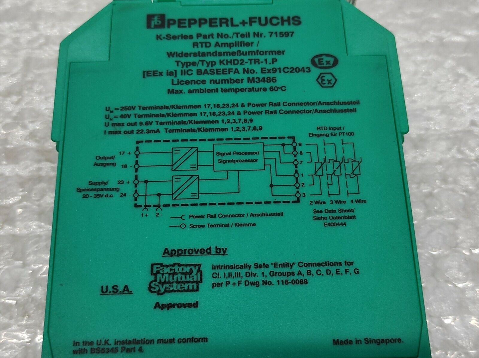 Pepperl + Fuchs KHD2-TR-1.P RTD Amplifier 71597 KHD2TR1P