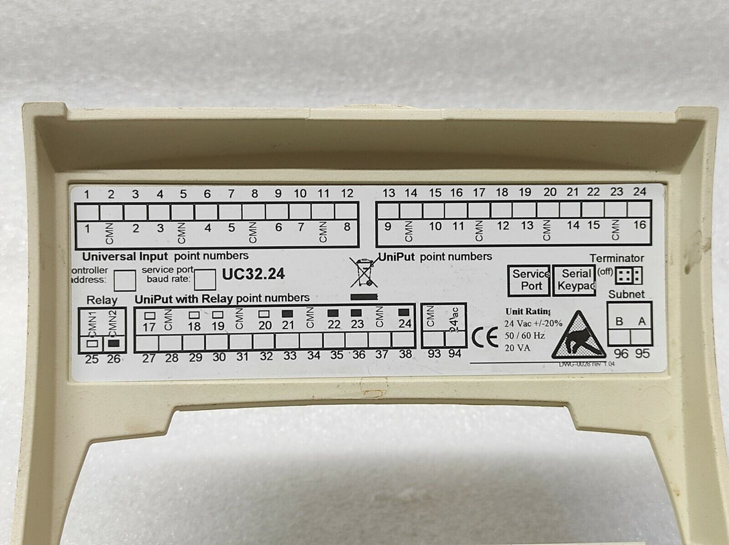 ABB CYLON UNITRON UC32 PROGRAMMABLE CONTROLLER UC32.24 24VAC 20VA