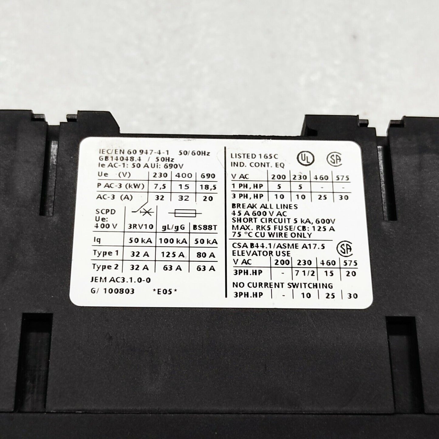 SIEMENS SRT1034-1B CONTACTOR 