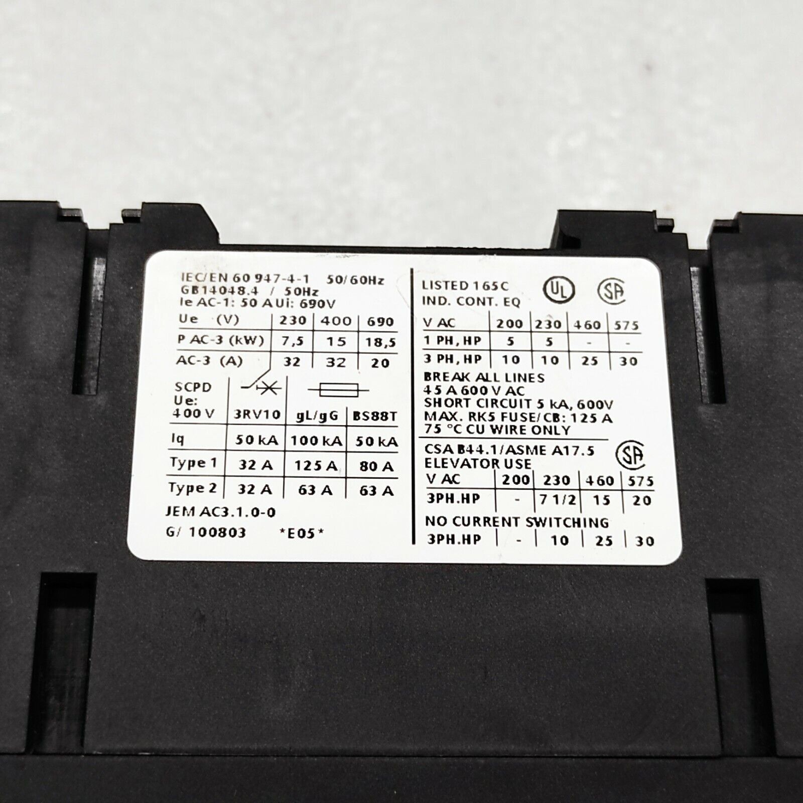 SIEMENS SRT1034-1B CONTACTOR 