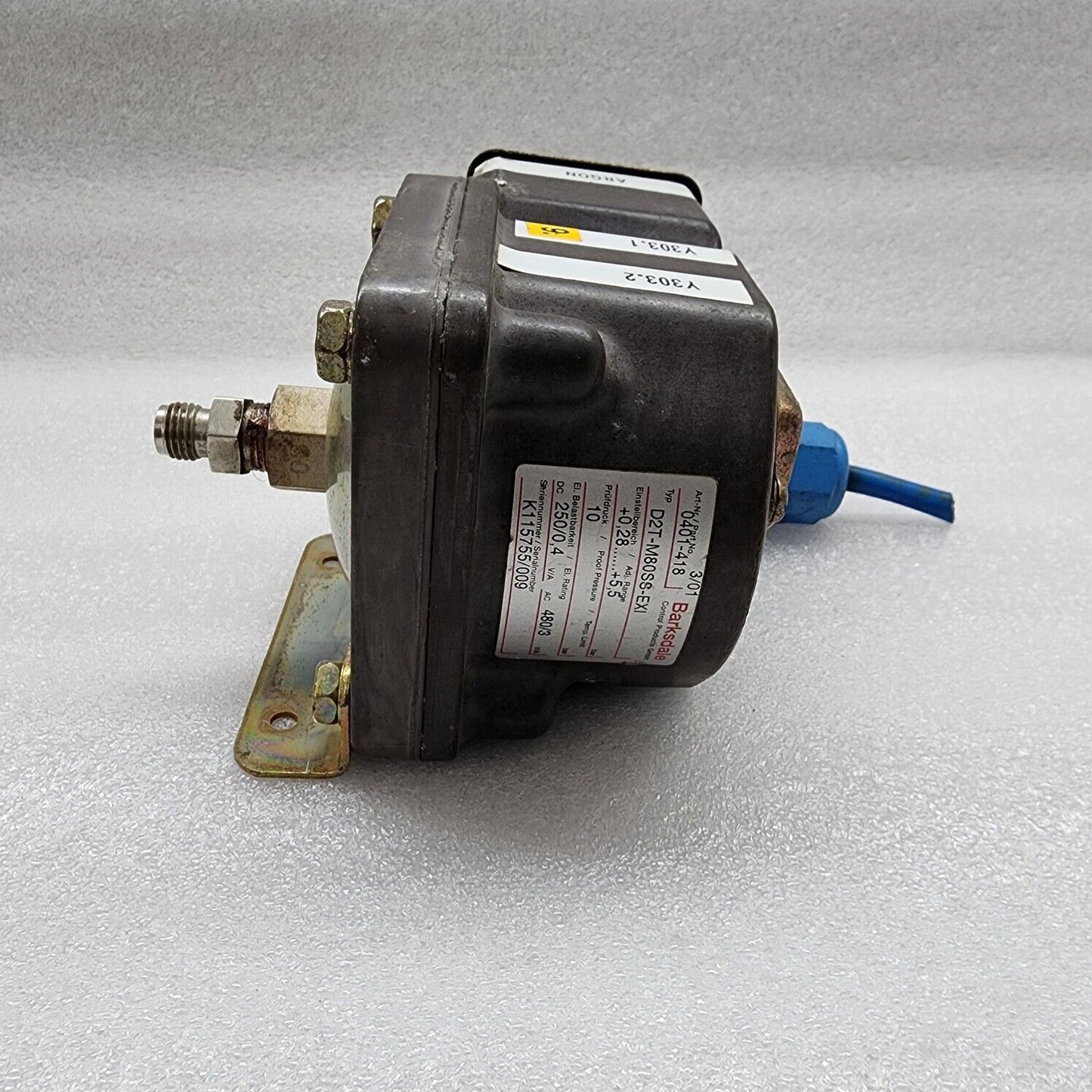 BARKSDALE 0401-418 PRESSURE SWITCH D2T-M80SS-EXI 250VAC/480VAC