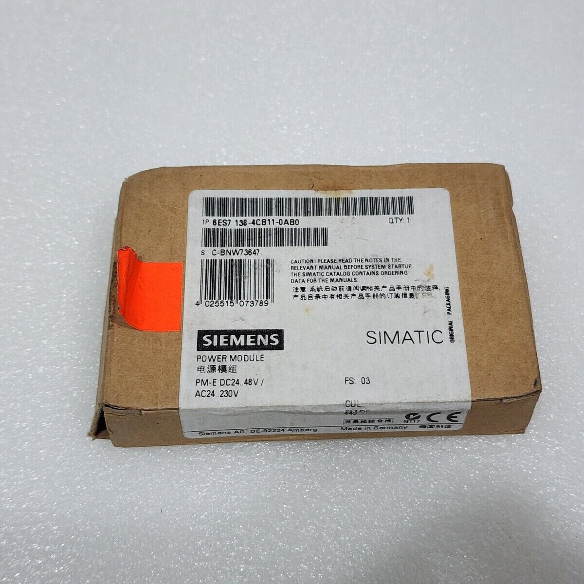 SIEMENS PM-E POWER INTERFACE MODULE 6ES7 138-4CB11-0AB0