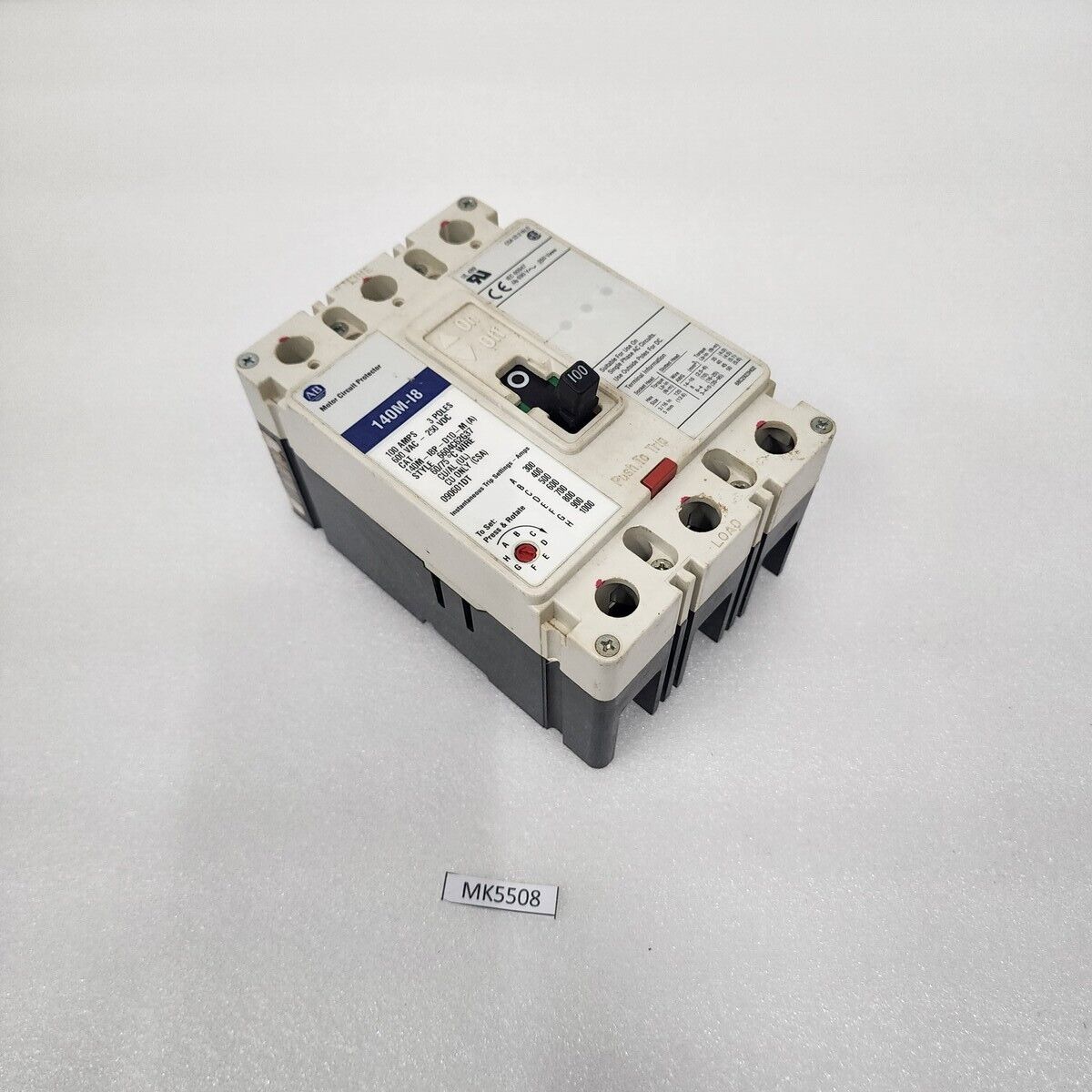 ALLEN BRADLEY 140M-I8P-D10-M 3-POLE CIRCUIT BREAKER 100A 600VAV 250VDC 140M-I8