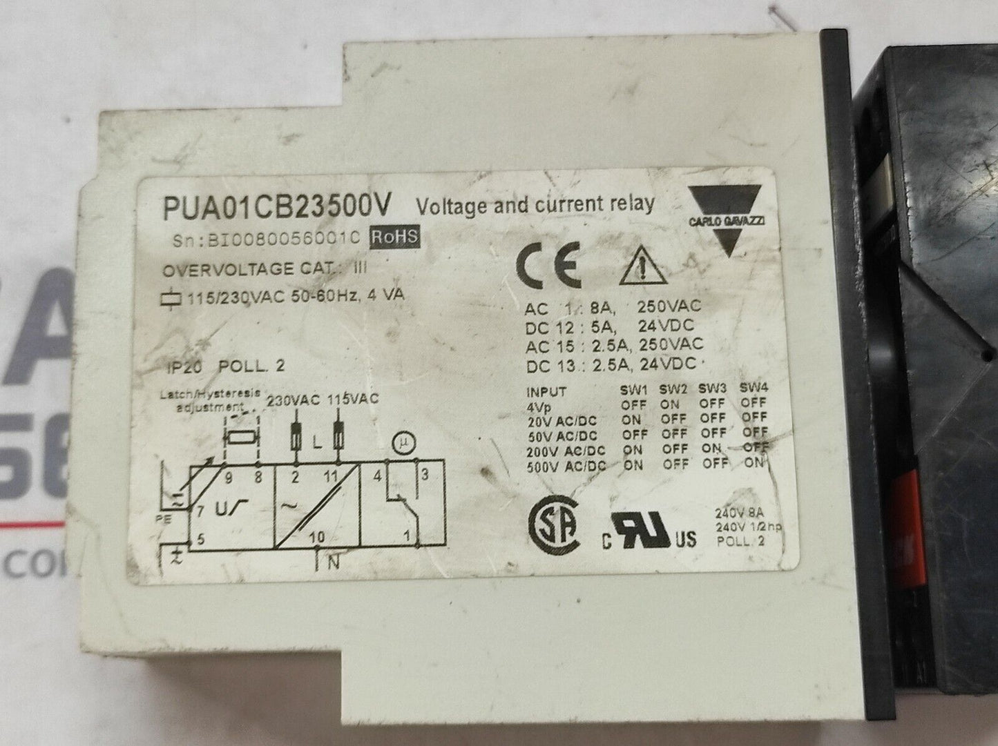 CARLO GAVAZZI PUA01CB23500V VOLTAGE CURRENT RELAY