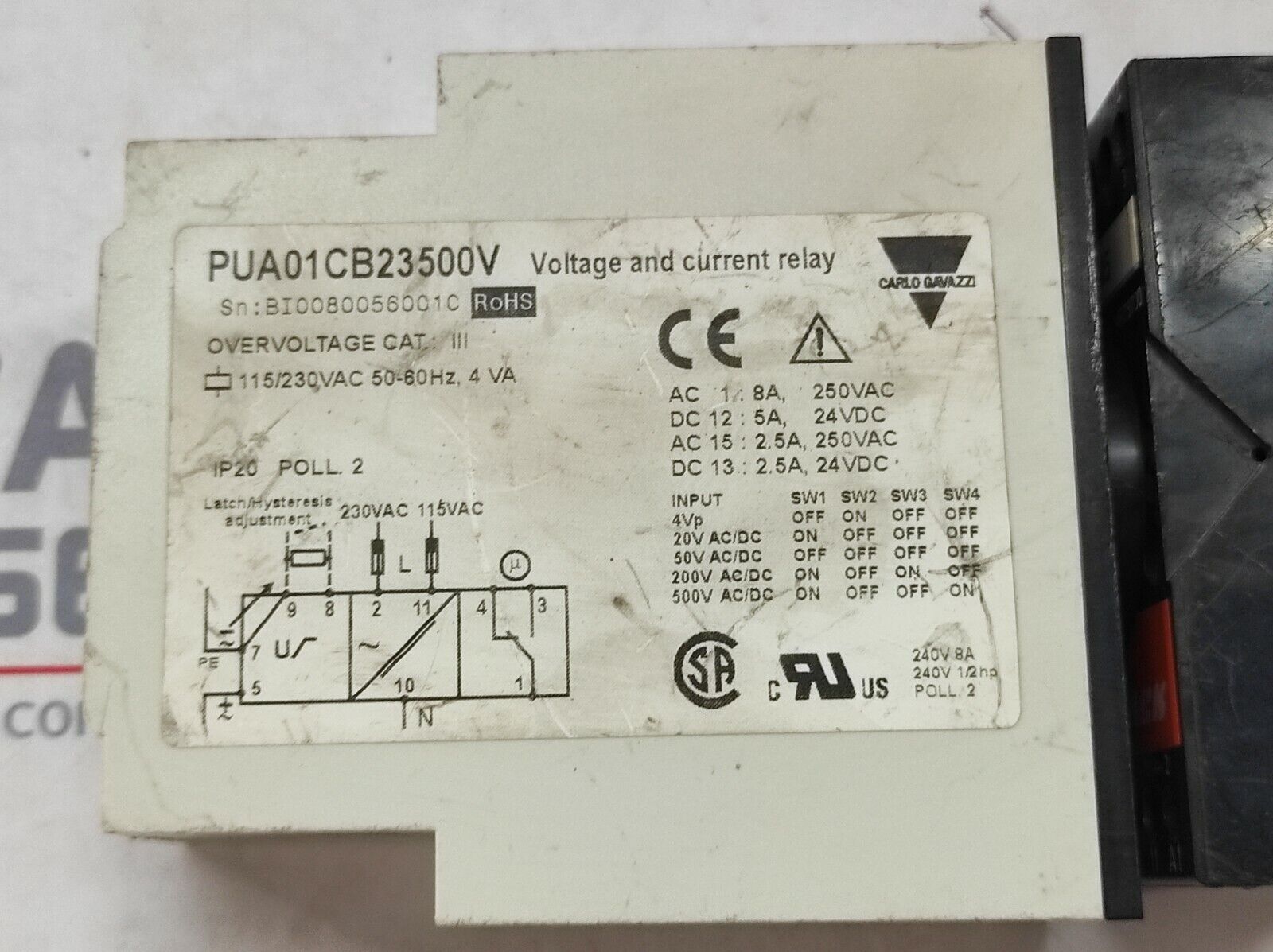 CARLO GAVAZZI PUA01CB23500V VOLTAGE CURRENT RELAY