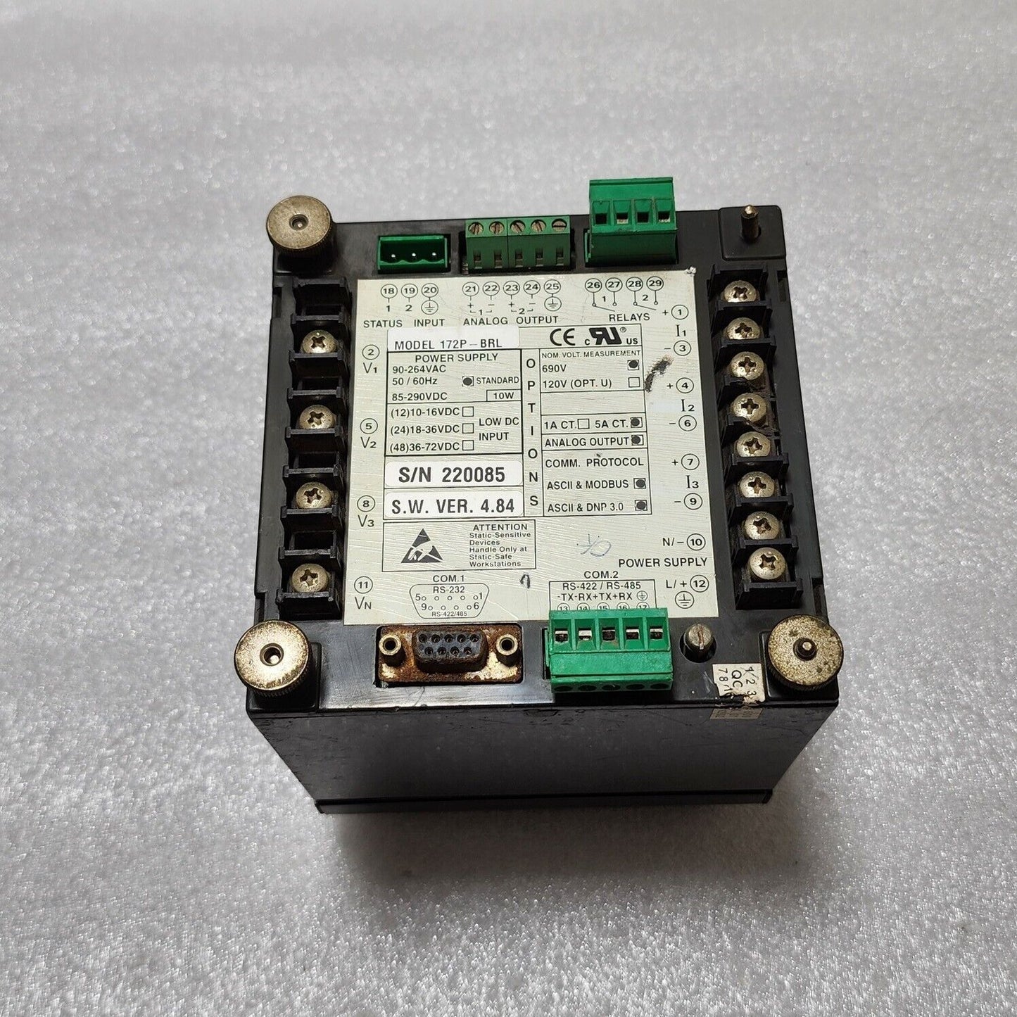 SATEC PM172P POWER & REVENUE METER 172P-BRL 90-264VAC/85-290VDC