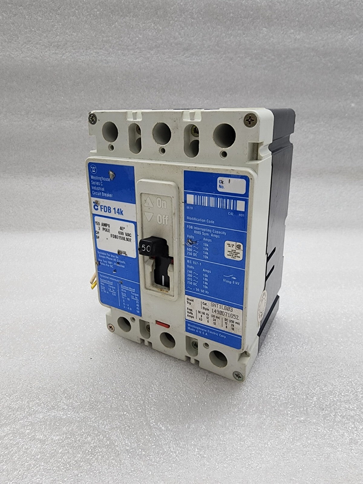 WESTINGHOUSE FDB 14K 3-POLE CIRCUIT BREAKER 150A FDB3150LS02