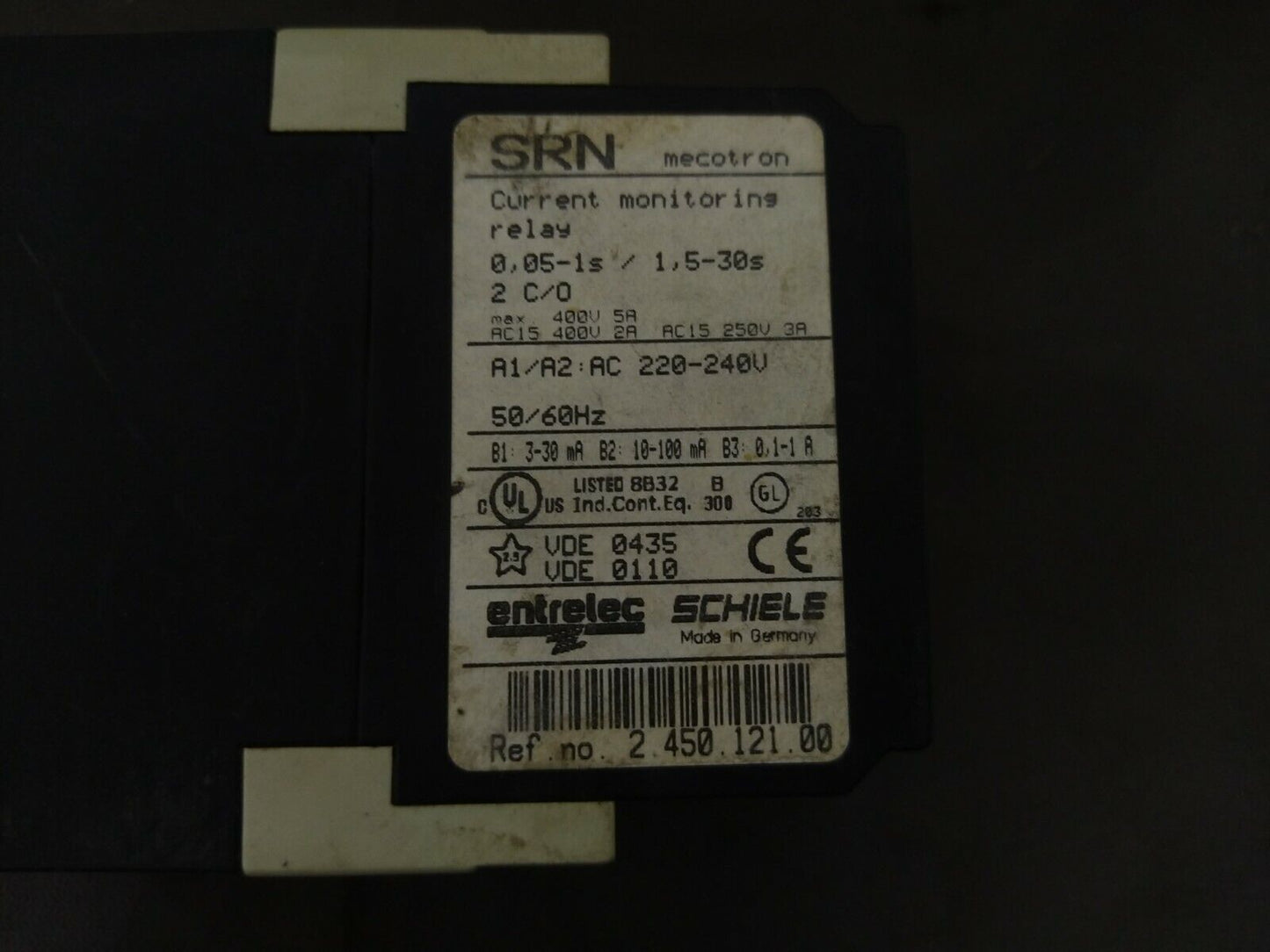 Schiele SRN Mecotron 2-450-121-00 Current Monitoring Relay 220-240V 0.05-1s / 1.