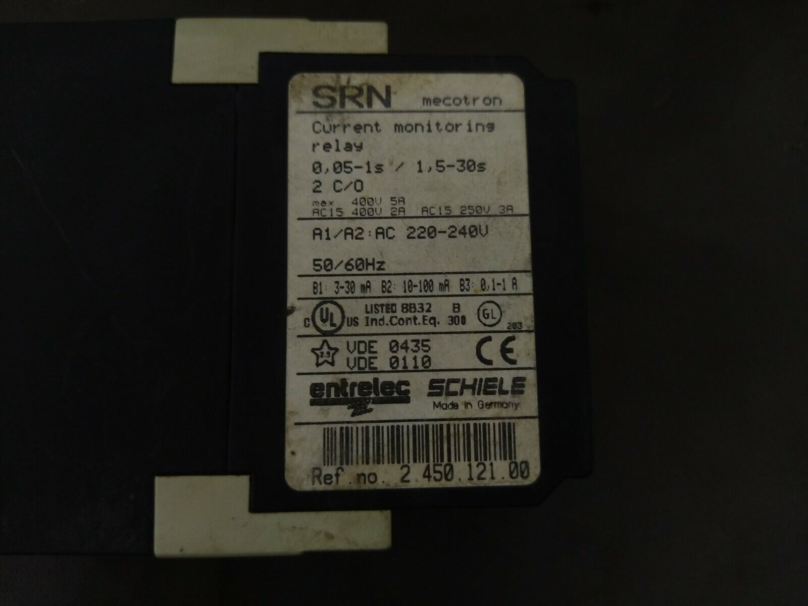 Schiele SRN Mecotron 2-450-121-00 Current Monitoring Relay 220-240V 0.05-1s / 1.