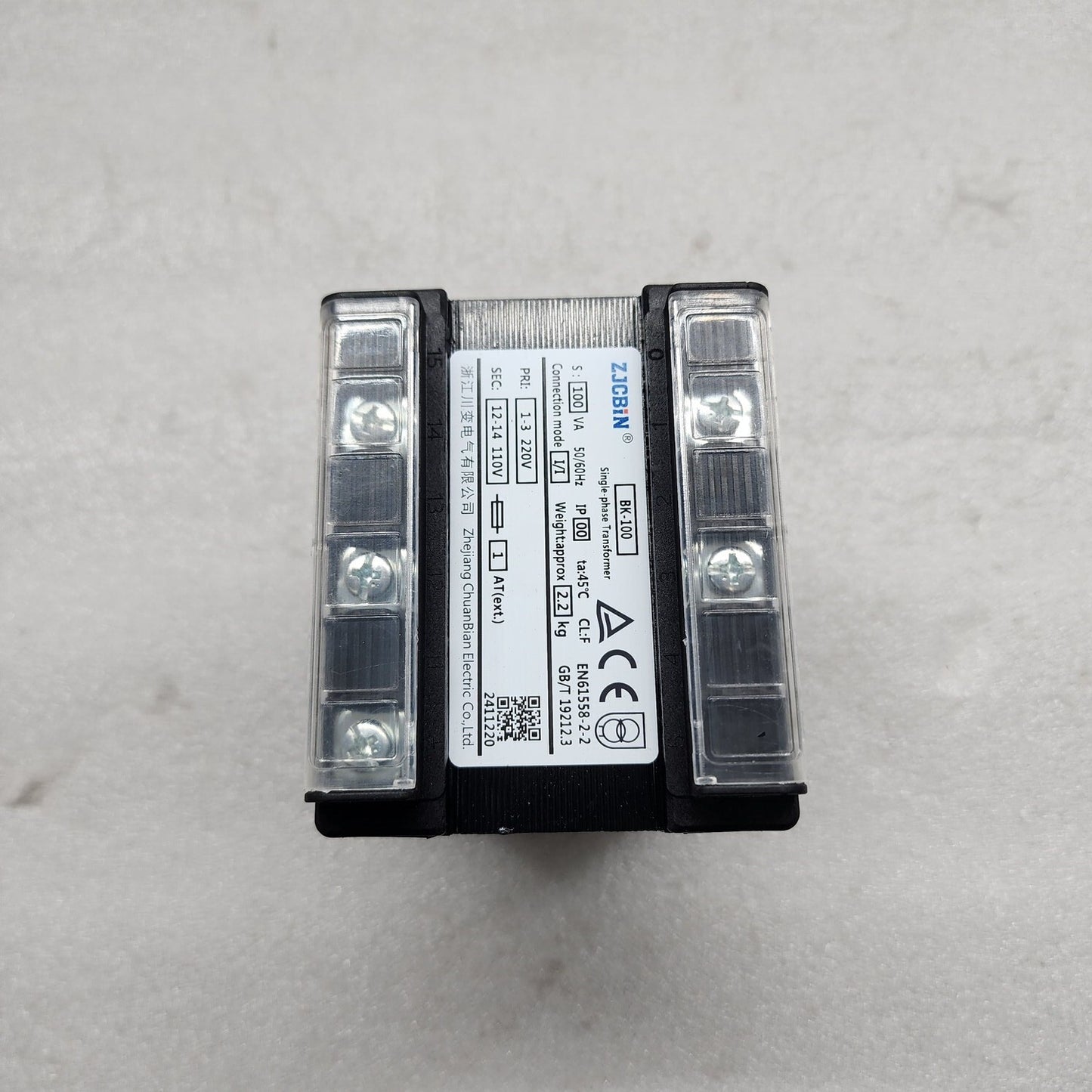 ZHEJIANG CHUANBIAN ELECTRIC BK-100 SINGLE PHASE TRANSFORMER 100VA 220V TO 110V