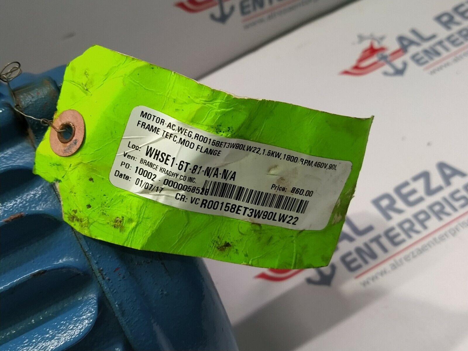 WEG R00158ET3W90L-W22 INVERTER DUTY MOTOR 2-HP 1755-RPM 460V