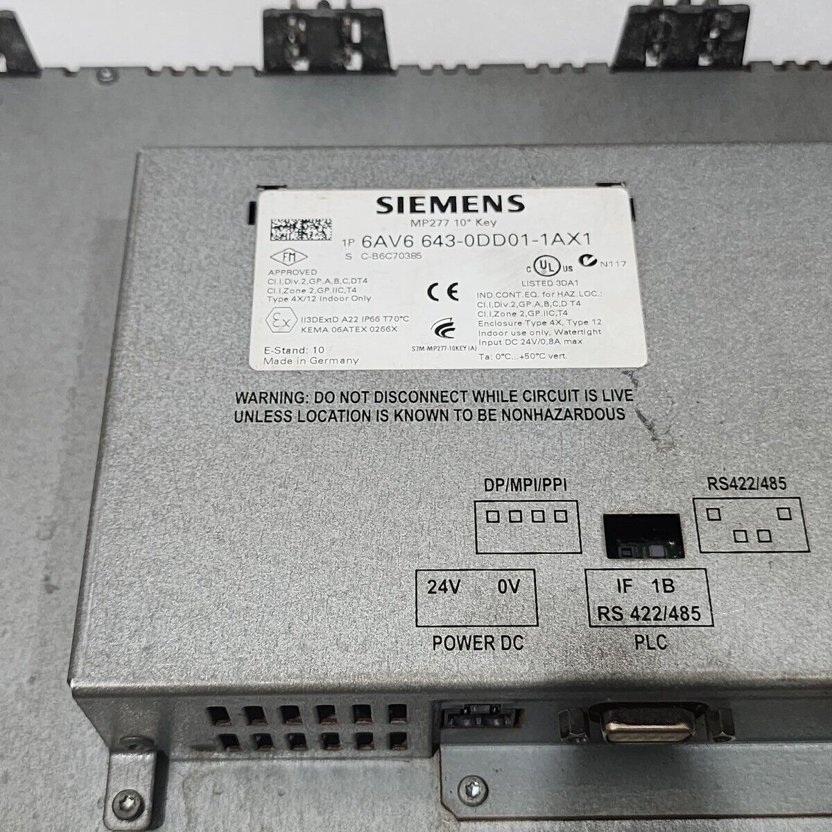 SIEMENS 6AV6 643-0DD01-1AX1 MP277 10” KEY MULTIPANEL