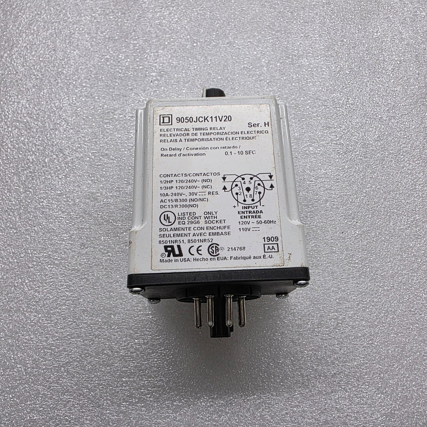 SQUARE D 9050JCK11V20 TIMING RELAY
