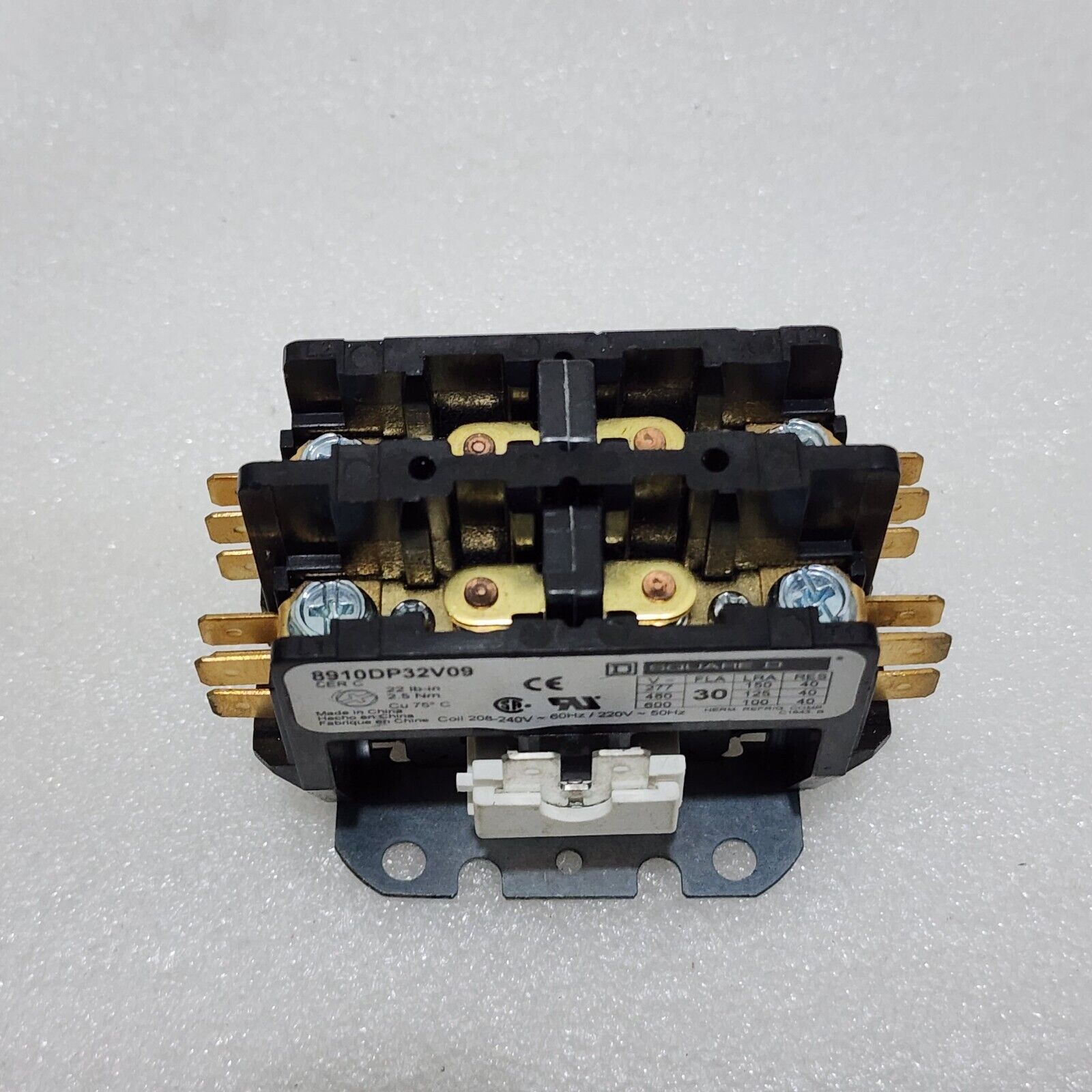 SQUARE D 8910DP32V09 DEFINITE PURPOSE CONTACTOR 2-POLE 30A COIL VOLTAGE 208-240V