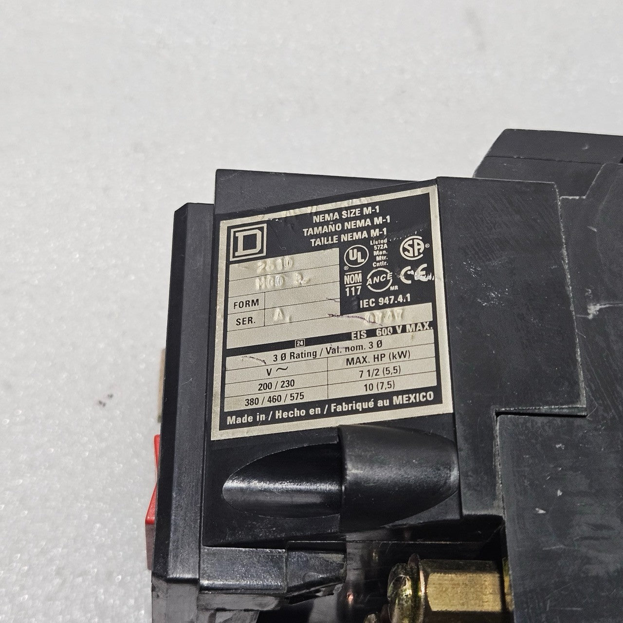 SQUARE D 2510-MCO-3 MANUAL MOTOR STARTER NEMA SIZE M-1 600V 3-PHASE INDUSTRIAL C
