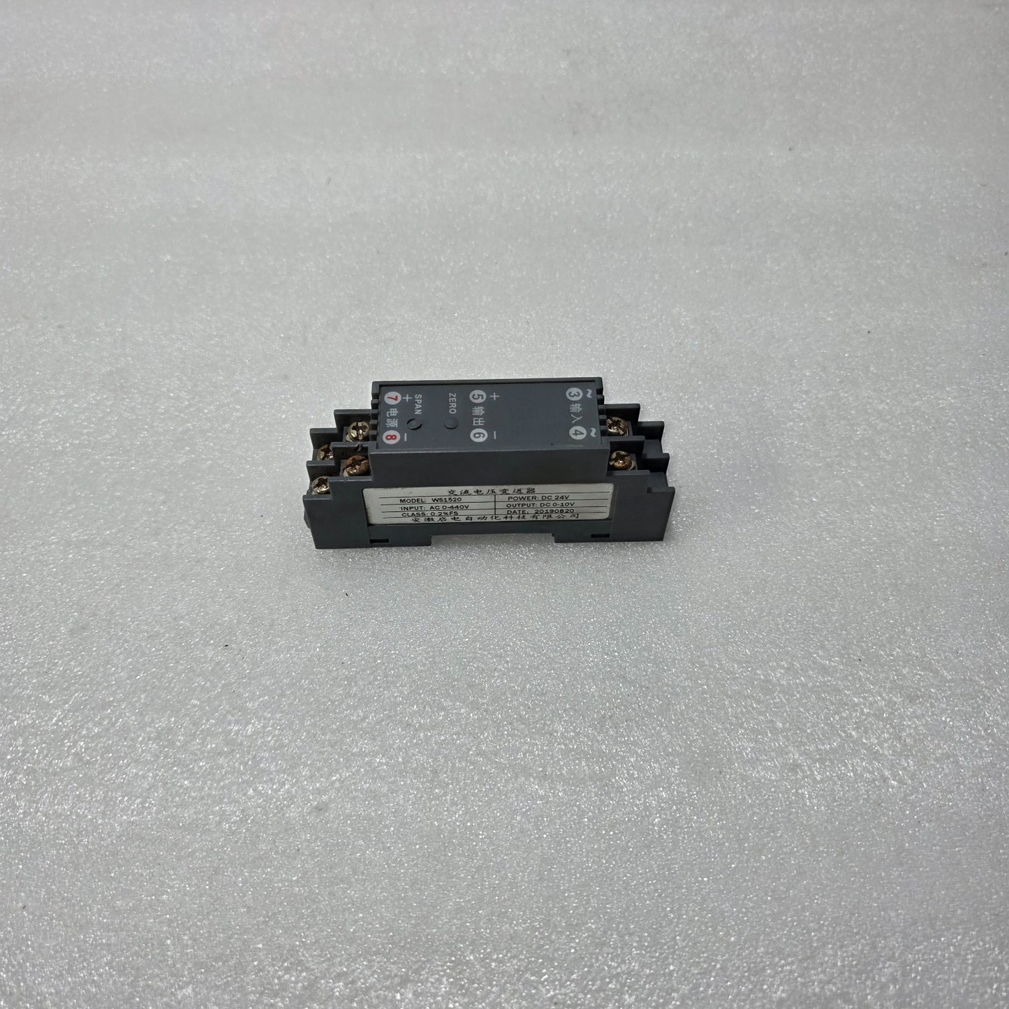 ANHUI QIDIAN WS1520 AC VOLTAGE TRANSDUCER 0–440VAC INPUT, 0–10VDC OUTPUT, 24VDC