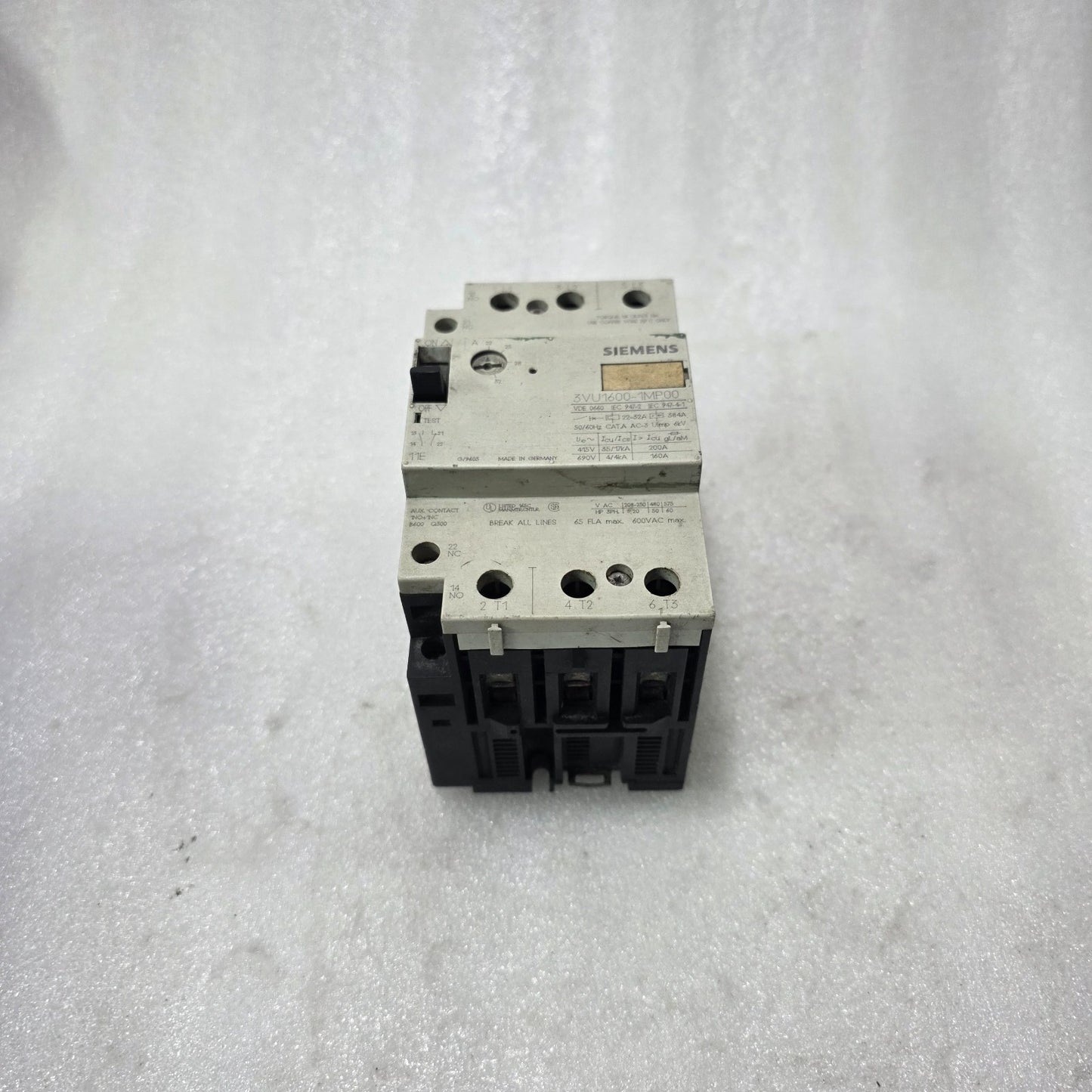 SIEMENS 3VU1600-1MP00 MOTOR PROTECTION CIRCUIT BREAKER 16A 690V 3 POLE MPCB OVER