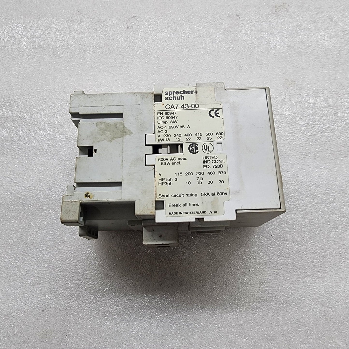 SPRECHER + SCHUH CA7-43-00 MAGNETIC CONTACTOR 85A COIL VOLTAGE 220V