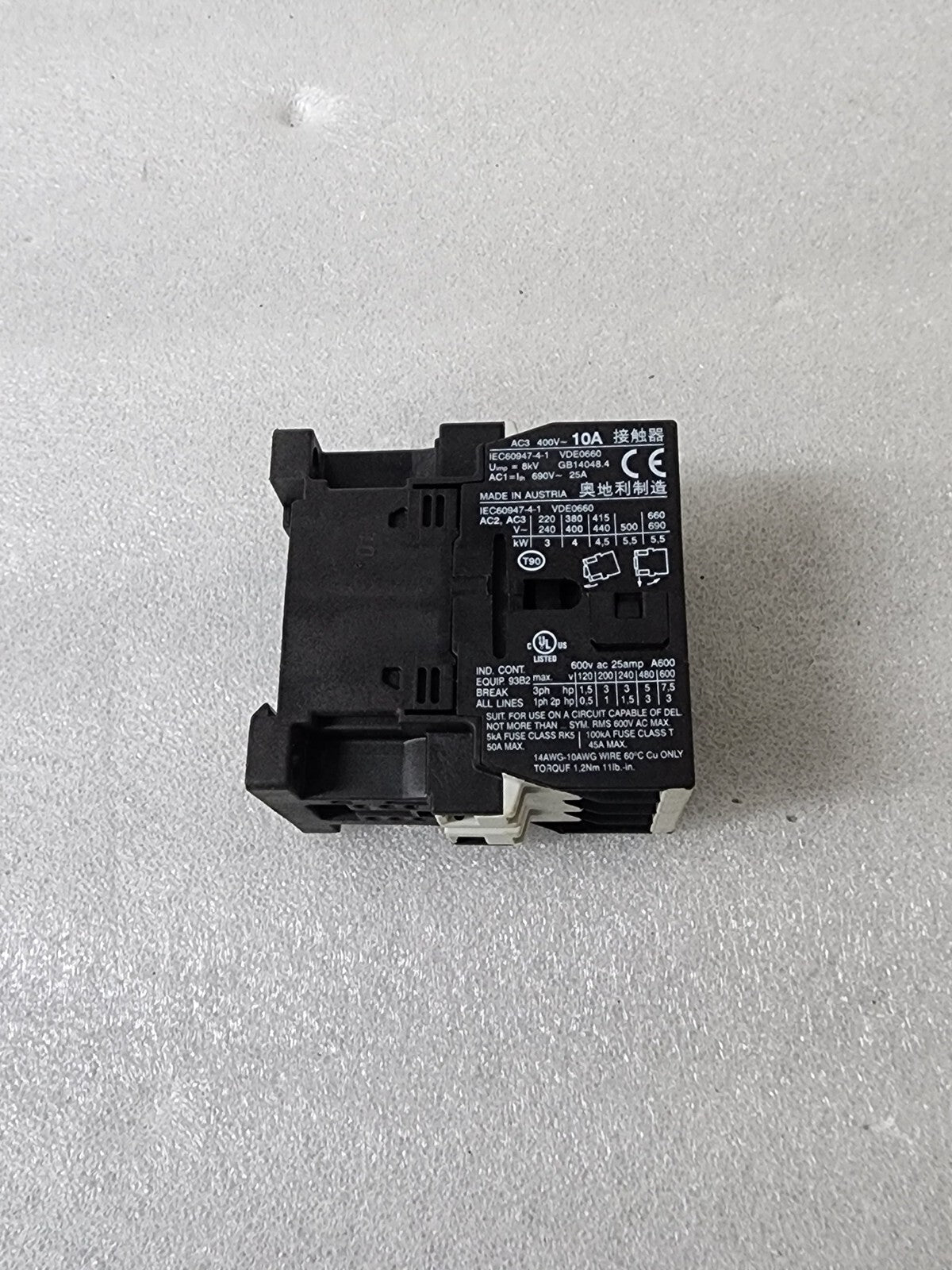 BENEDIKT & JAGER K3-10NA00-40 MAGNETIC CONTACTOR 10A COIL VOLTAGE 220-264V