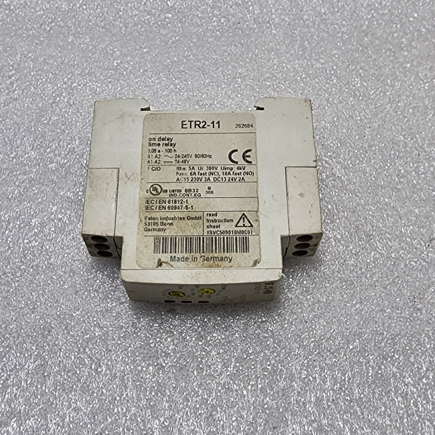 EATON ETR2-11 ON DELAY TIME RELAY 262684 24-240VAC/24-48VDC