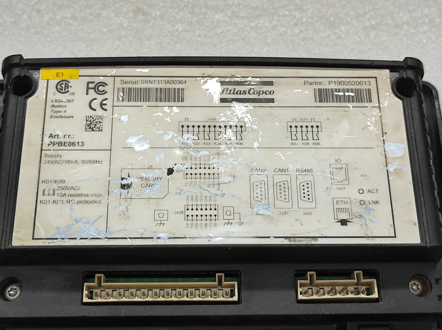 ATLAS COPCO PPBE0613 COMPRESSOR CONTROLLER 24VAC P1900520013