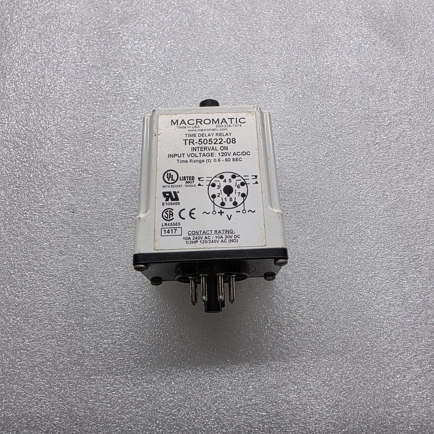 MACROMATIC TR-50522-08 TIME DELAY RELAY 120V AC/DC