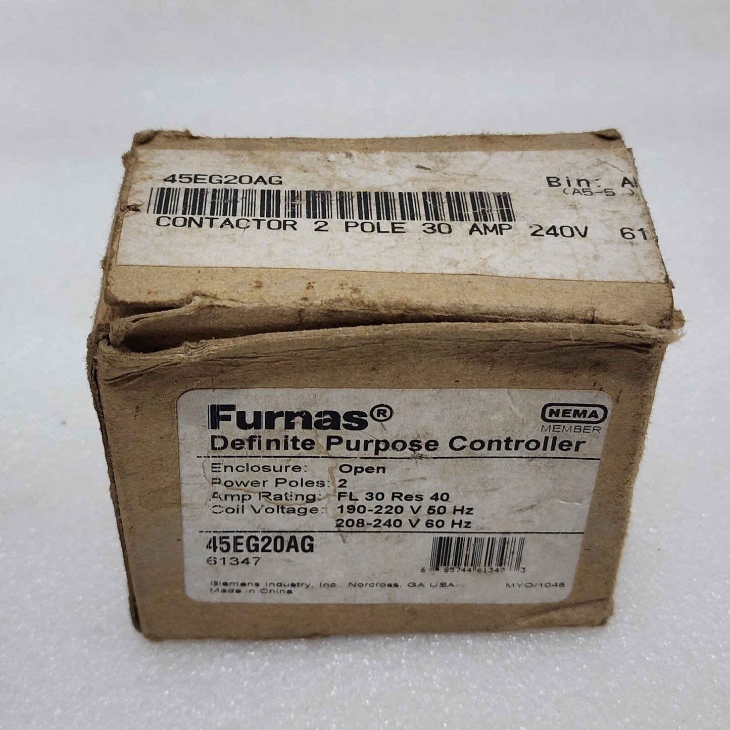 FURNAS 45EG20AG MAGNETIC CONTACTOR 30A 2-POLE 61347 COIL VOLTAGE 190-220V/208-24
