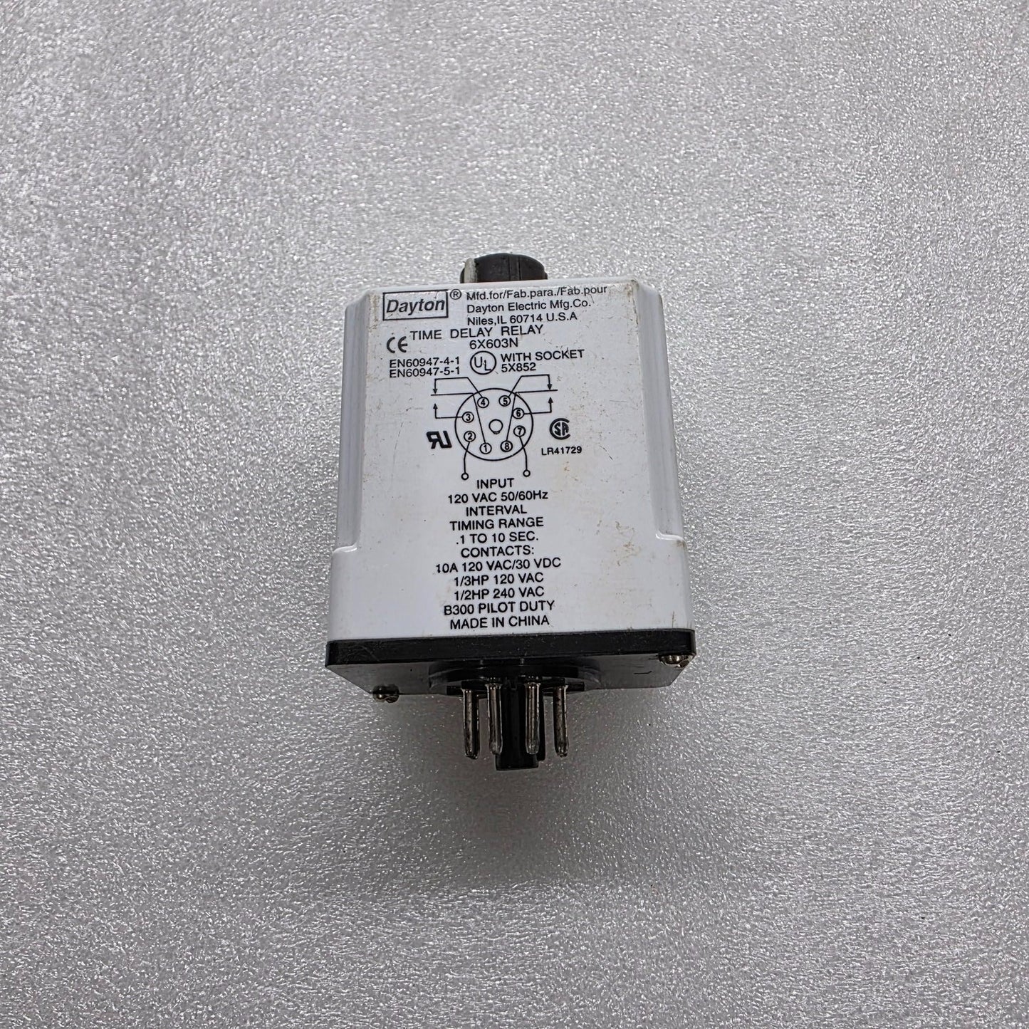 DAYTON 6X603N TIME DELAY RELAY 120VAC