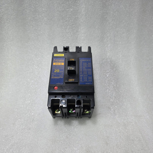 MITSUBISHI NF60-SS NO FUSE BREAKER 20A 3 POLE MCCB 600V AC 10KA