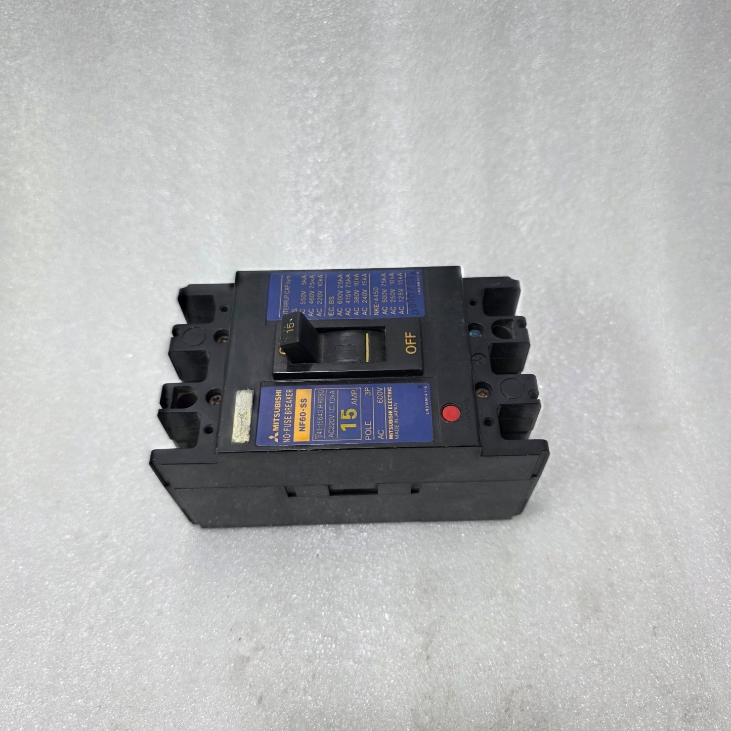 MITSUBISHI NF60-SS NO FUSE BREAKER 15A 3 POLE MCCB 600V AC 10KA