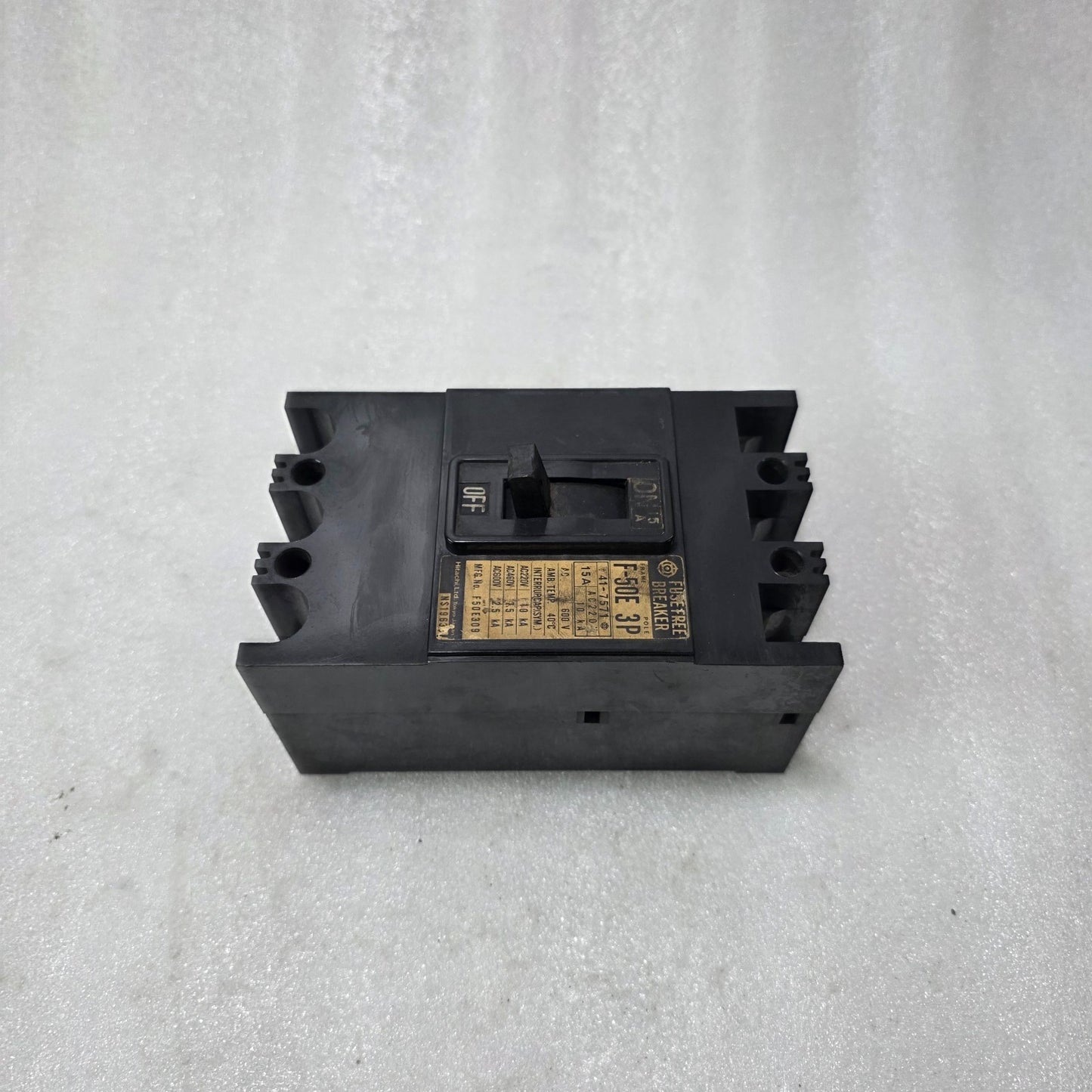 HITACHI F-50E 15A 3 POLE MCCB FUSE FREE BREAKER | 600V AC | INDUSTRIAL CIRCUIT P