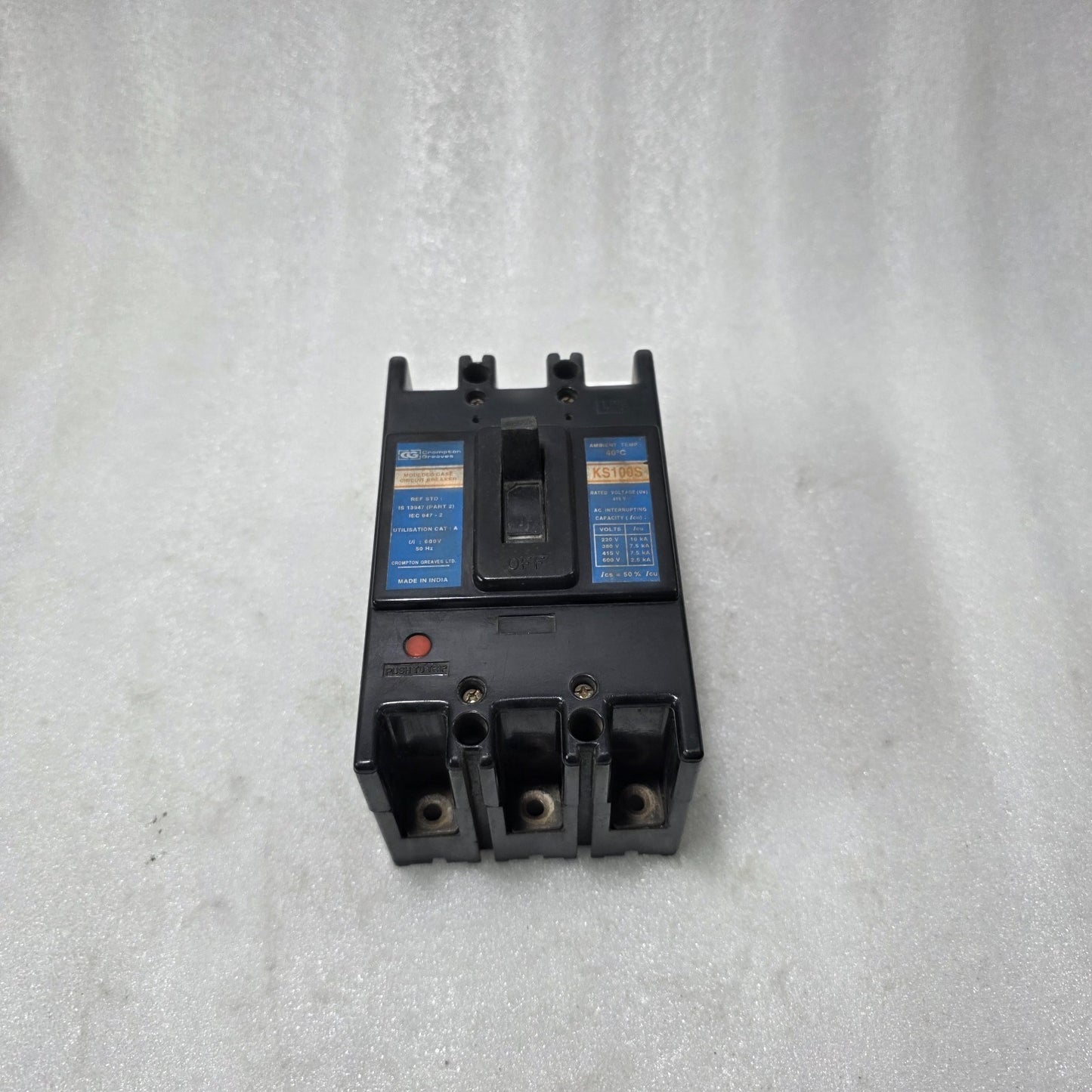 CROMPTON GREAVES KS100S 100A MCCB 3 POLE 415V MOLDED CASE CIRCUIT BREAKER 10KA