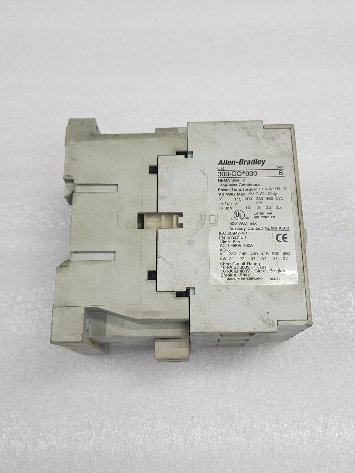 ALLEN BRADLEY CAT 300-CO-930 MAGNETIC CONTACTOR COIL VOLTAGE 110-120V