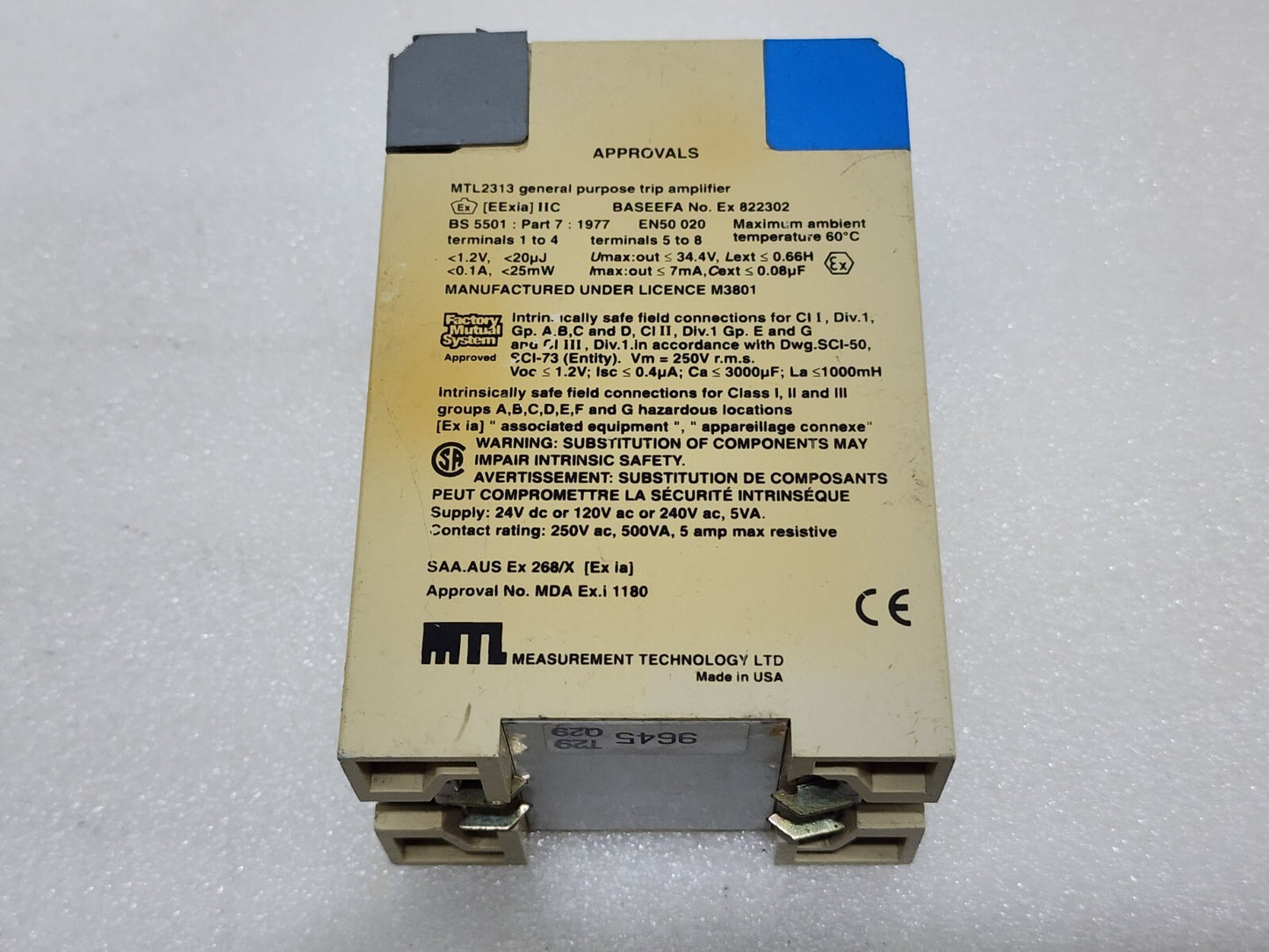 MEASUREMENT TECHNOLOGY MTL2313A GENERAL PURPOSE TRIP AMPLIFIER 24VDC
